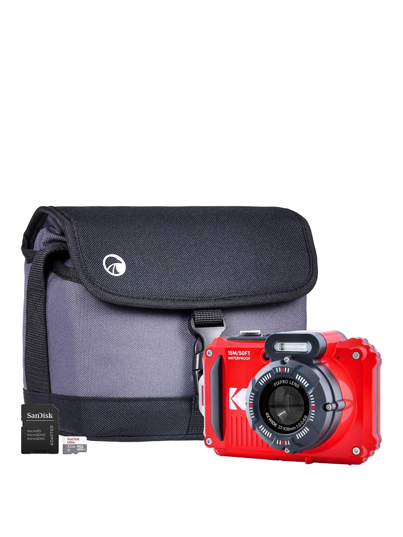 Kodak PIXPRO WPZ2 16MP 4x Zoom Tough Compact Camera - Red - Camera + Sandisk 32GB MicroSD Card + System Bag