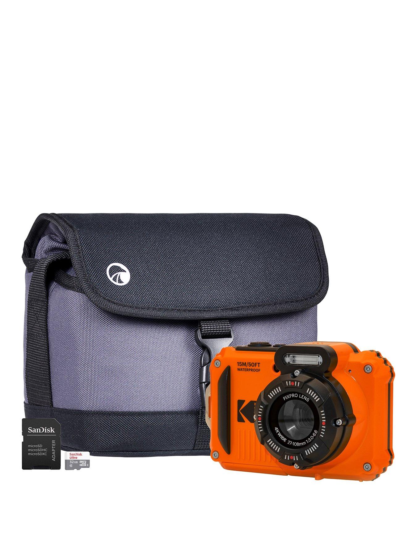 Kodak PIXPRO WPZ2 16MP 4x Zoom Tough Compact Camera - Orange - Camera + Sandisk 32GB MicroSD Card + System Bag