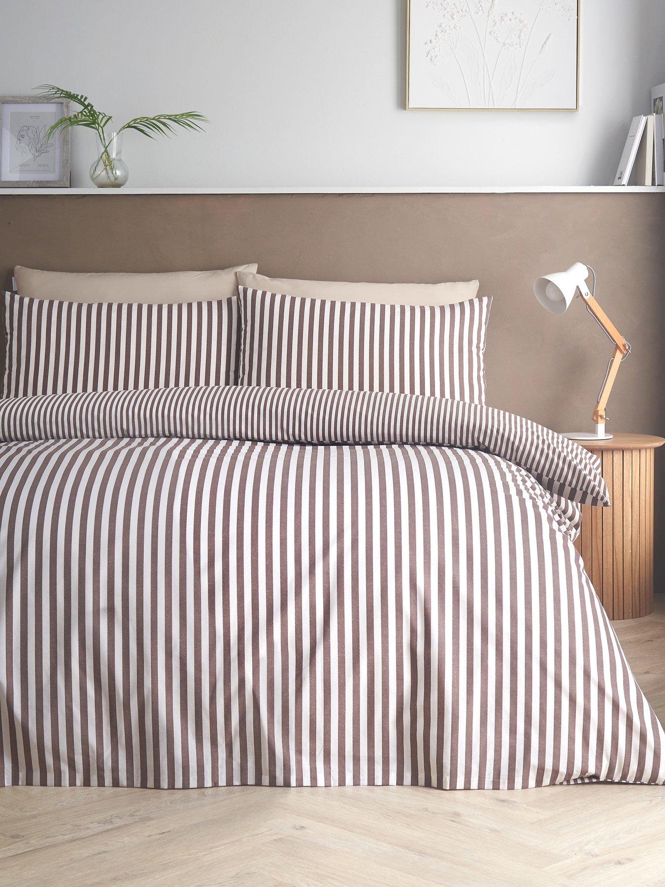 Image 1 of 5 of Catherine Lansfield Epping Textured Stripe Chocolate Duvet Set