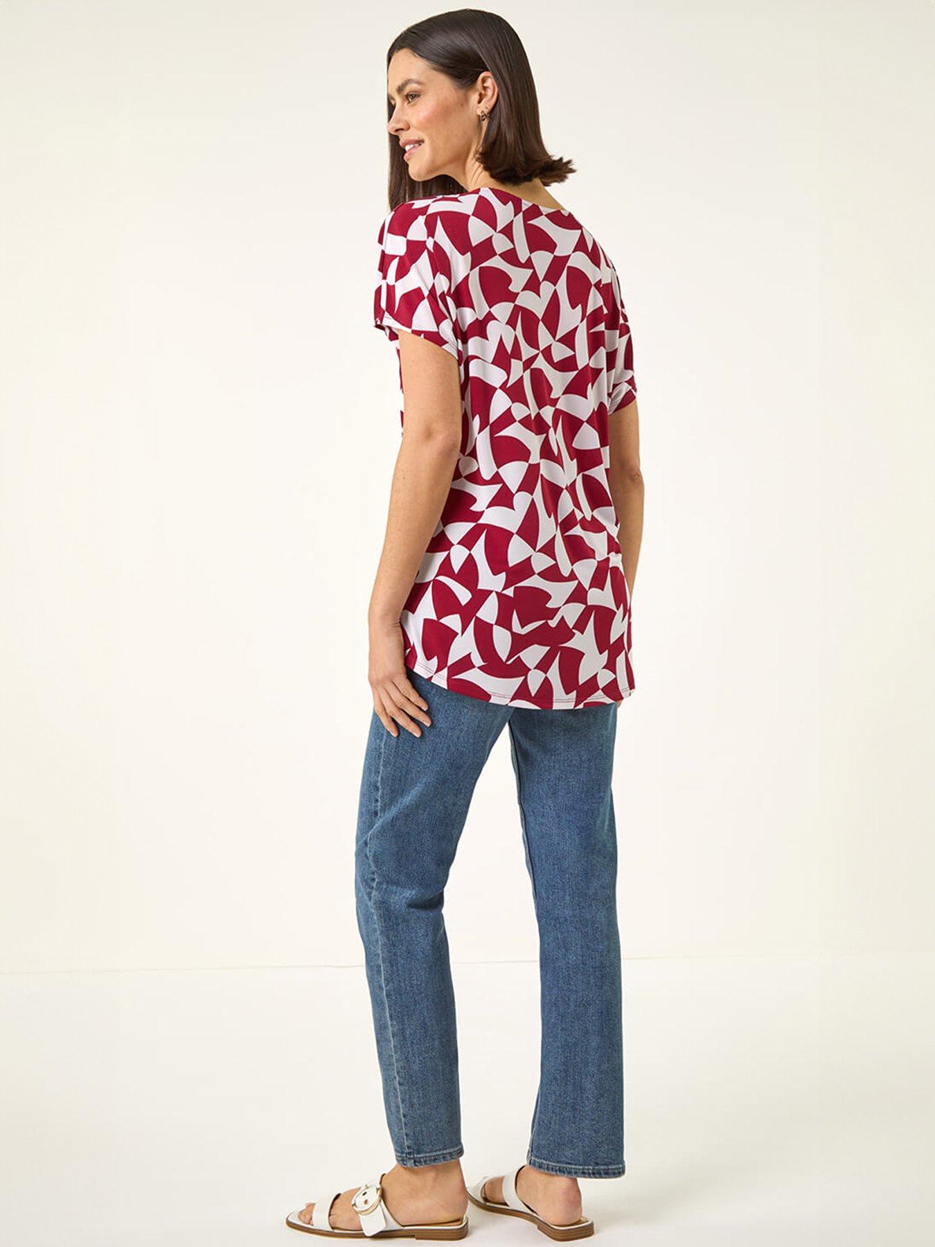 Image 2 of 5 of Roman Abstract Print V-Neck Stretch Top
