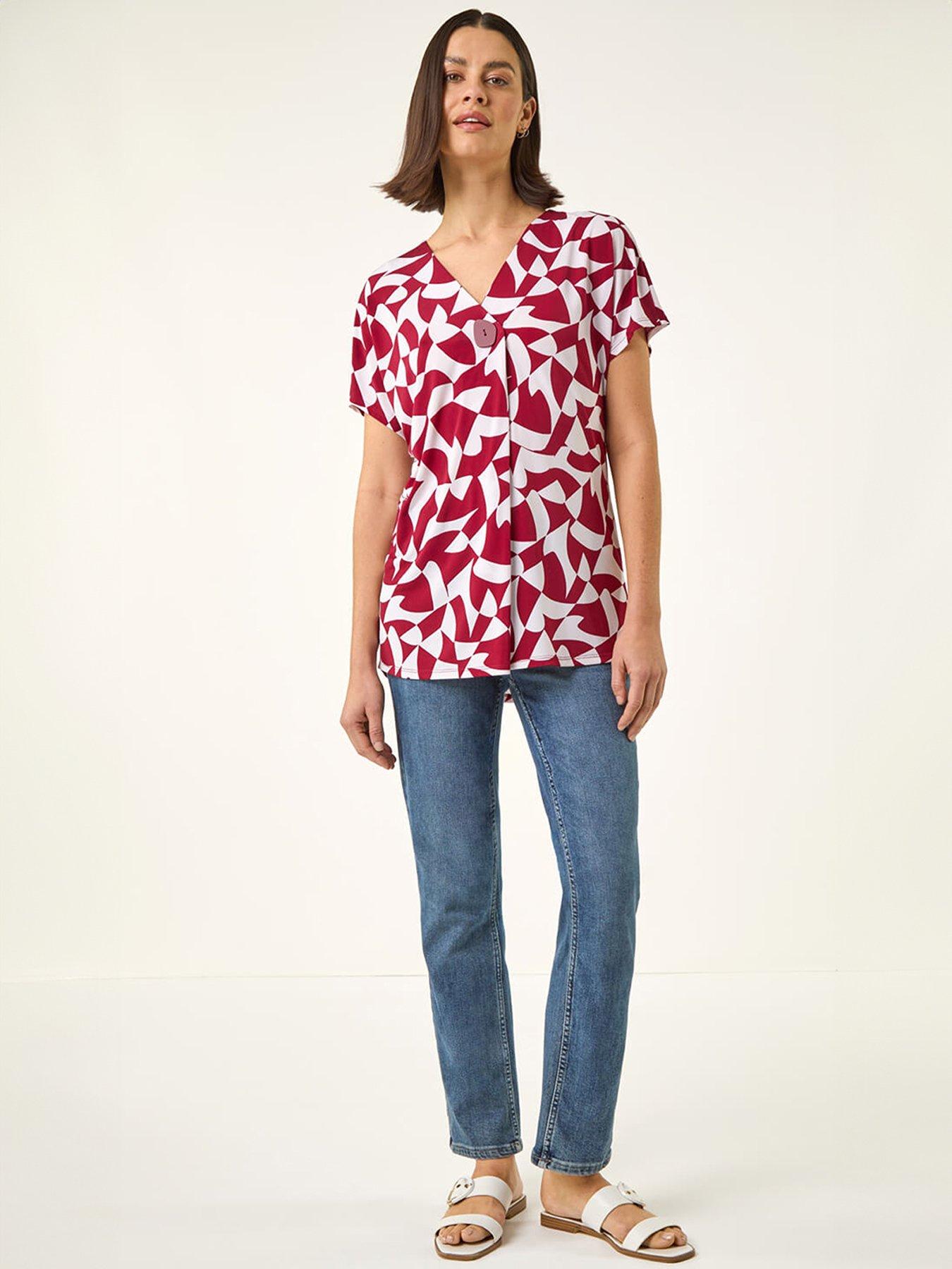 Image 3 of 5 of Roman Abstract Print V-Neck Stretch Top
