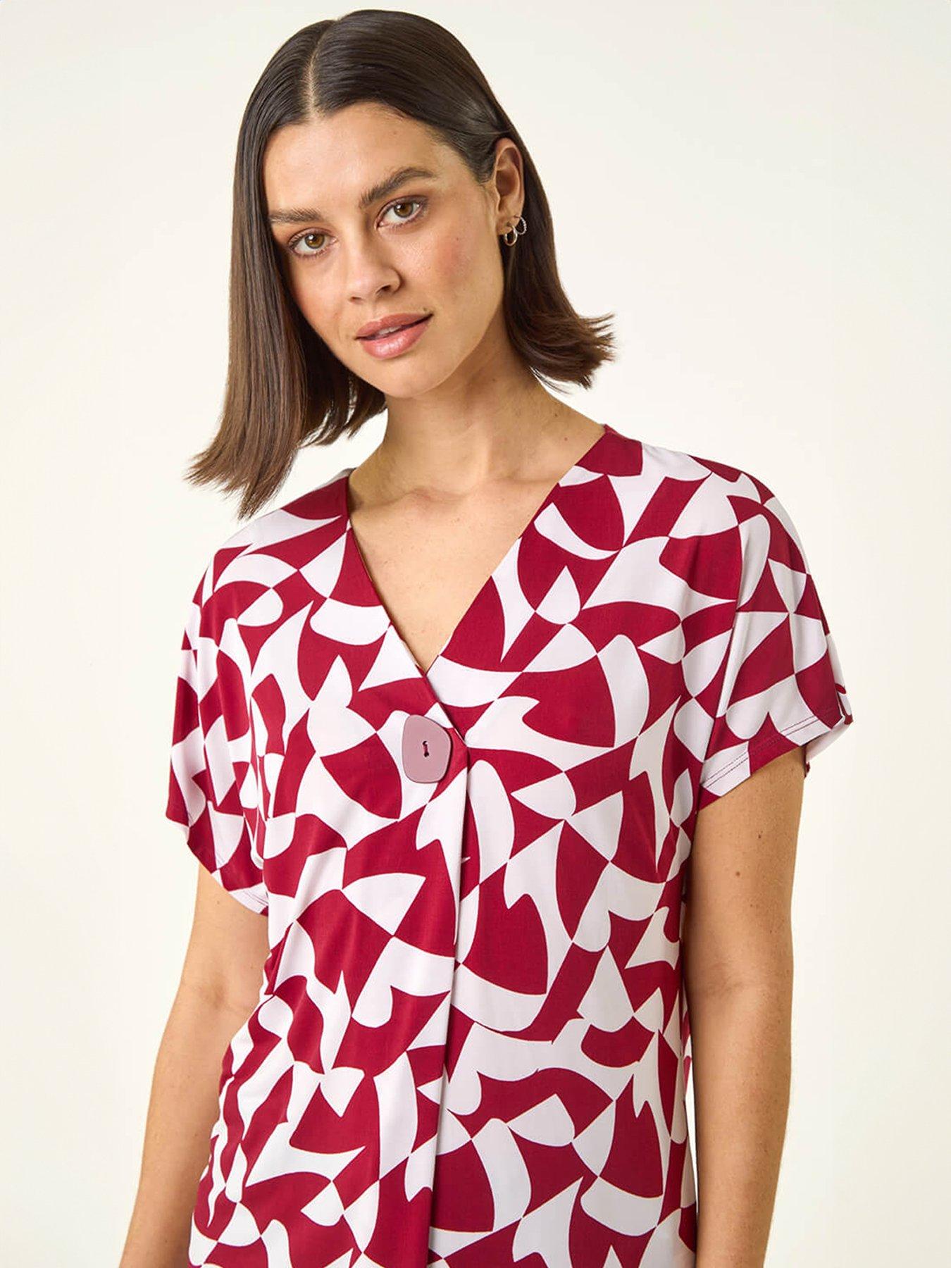 Image 4 of 5 of Roman Abstract Print V-Neck Stretch Top