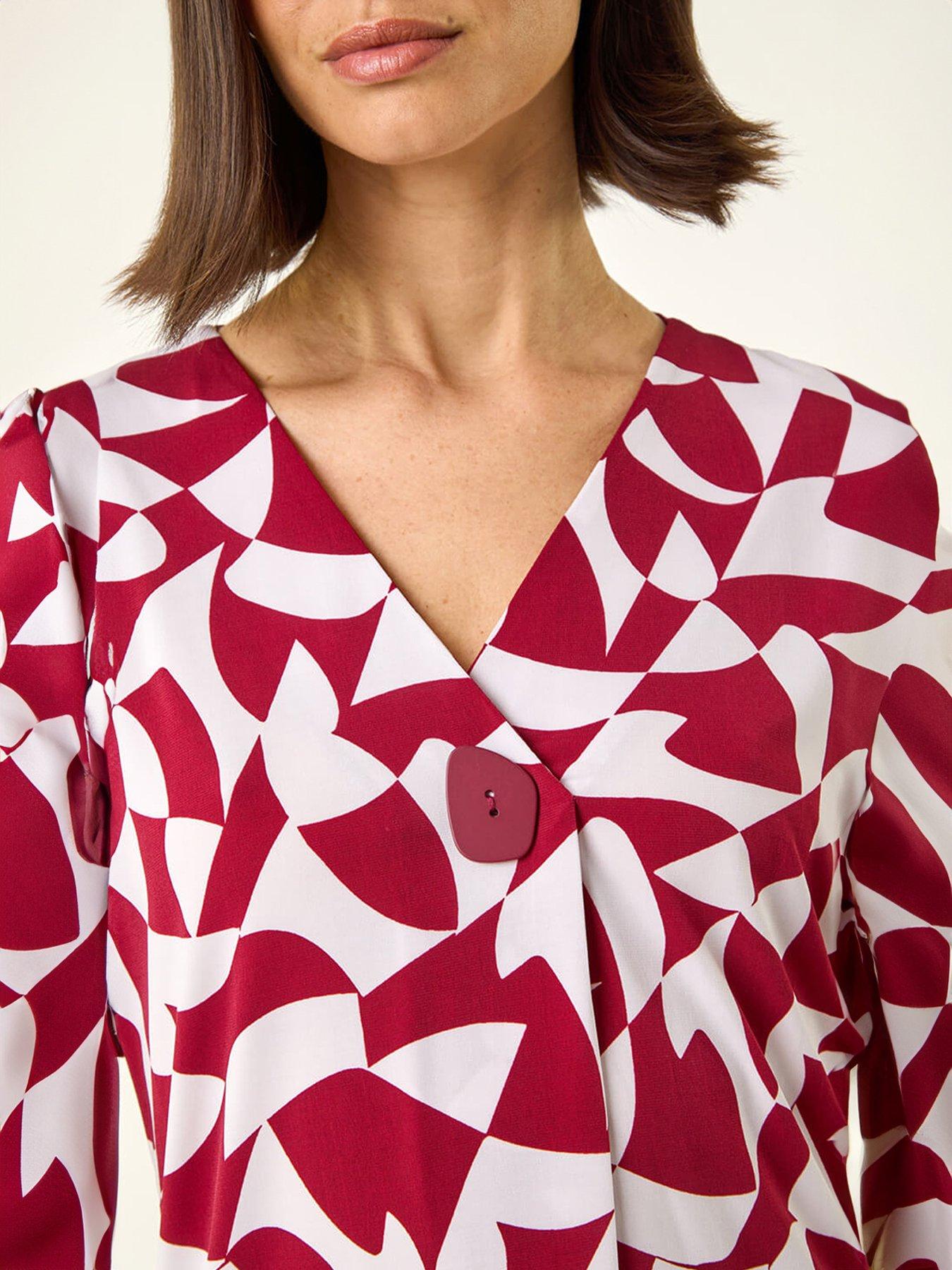 Image 5 of 5 of Roman Abstract Print V-Neck Stretch Top