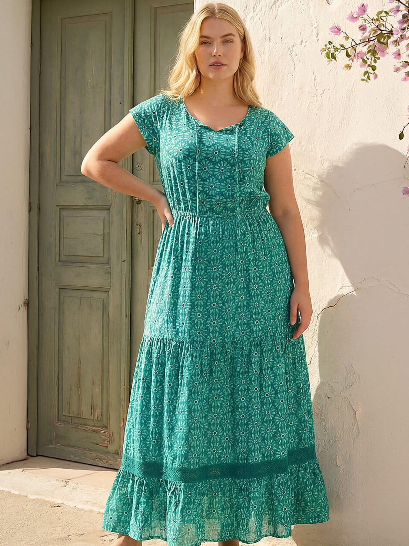 Roman Curve Floral Print & Midi Dress, Blue, Size 22-24, Women