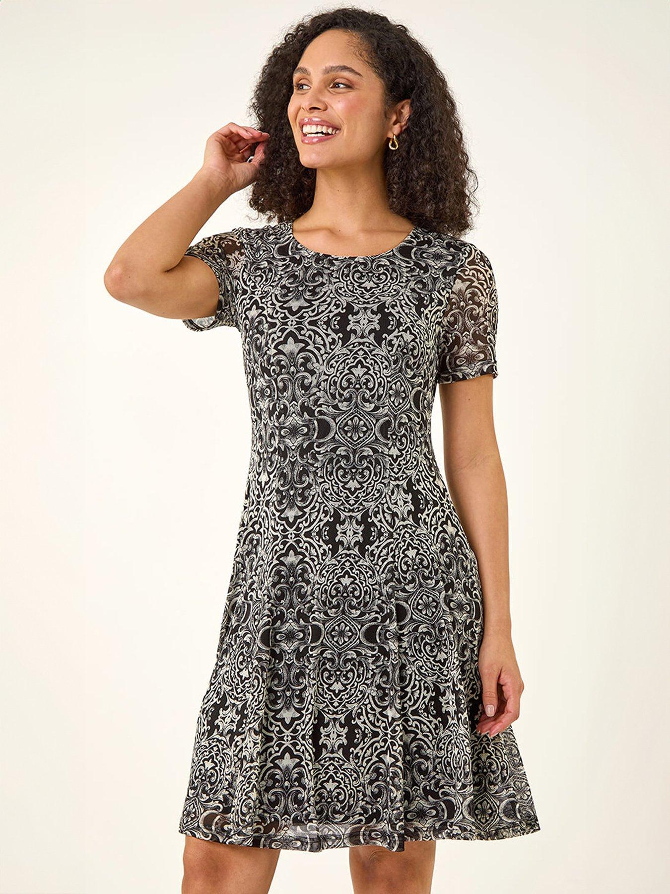 Image 3 of 5 of Roman Border Print Mesh Dress