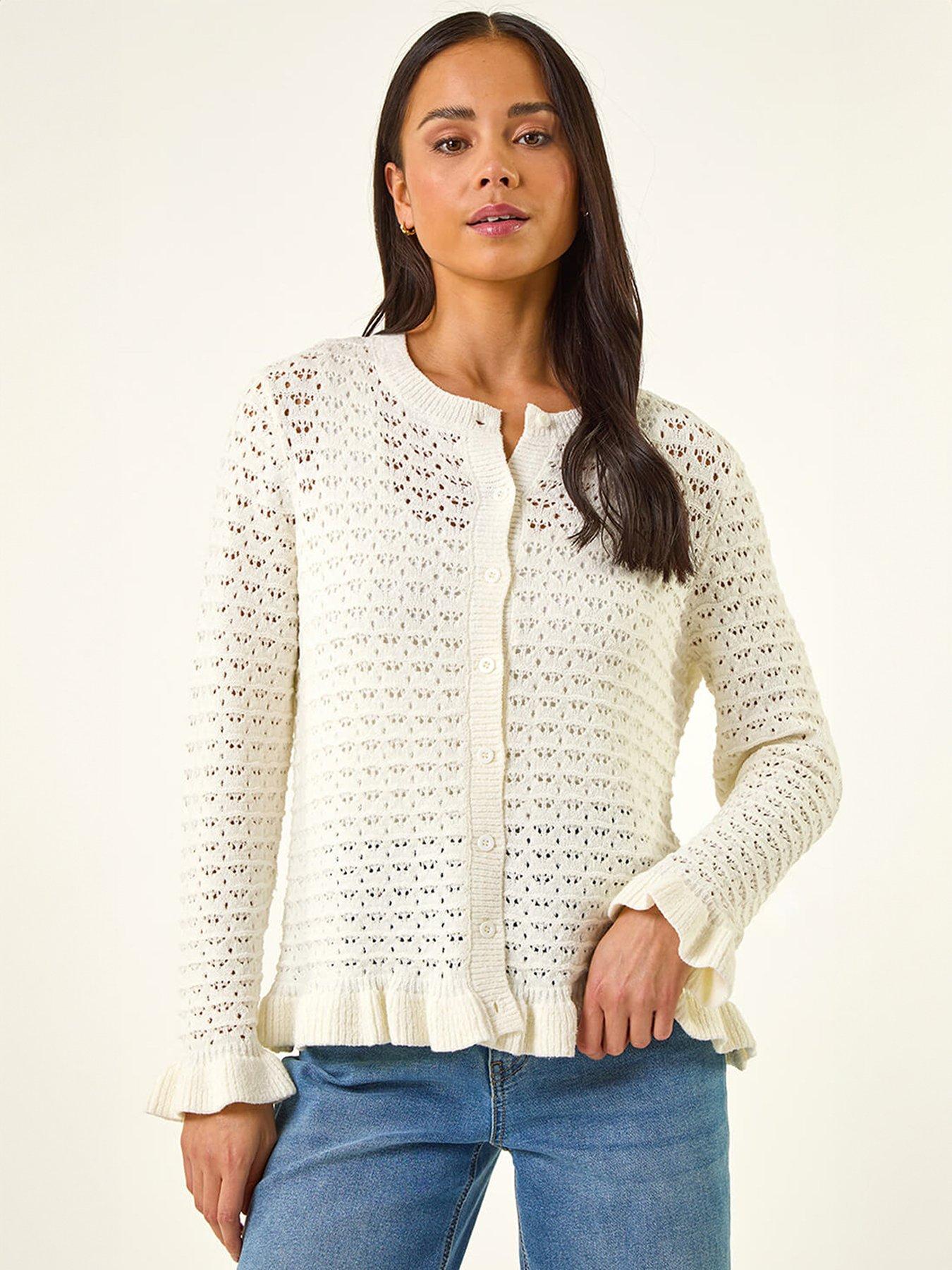 Roman Petite Textured Frill Hem Knit Cardigan
