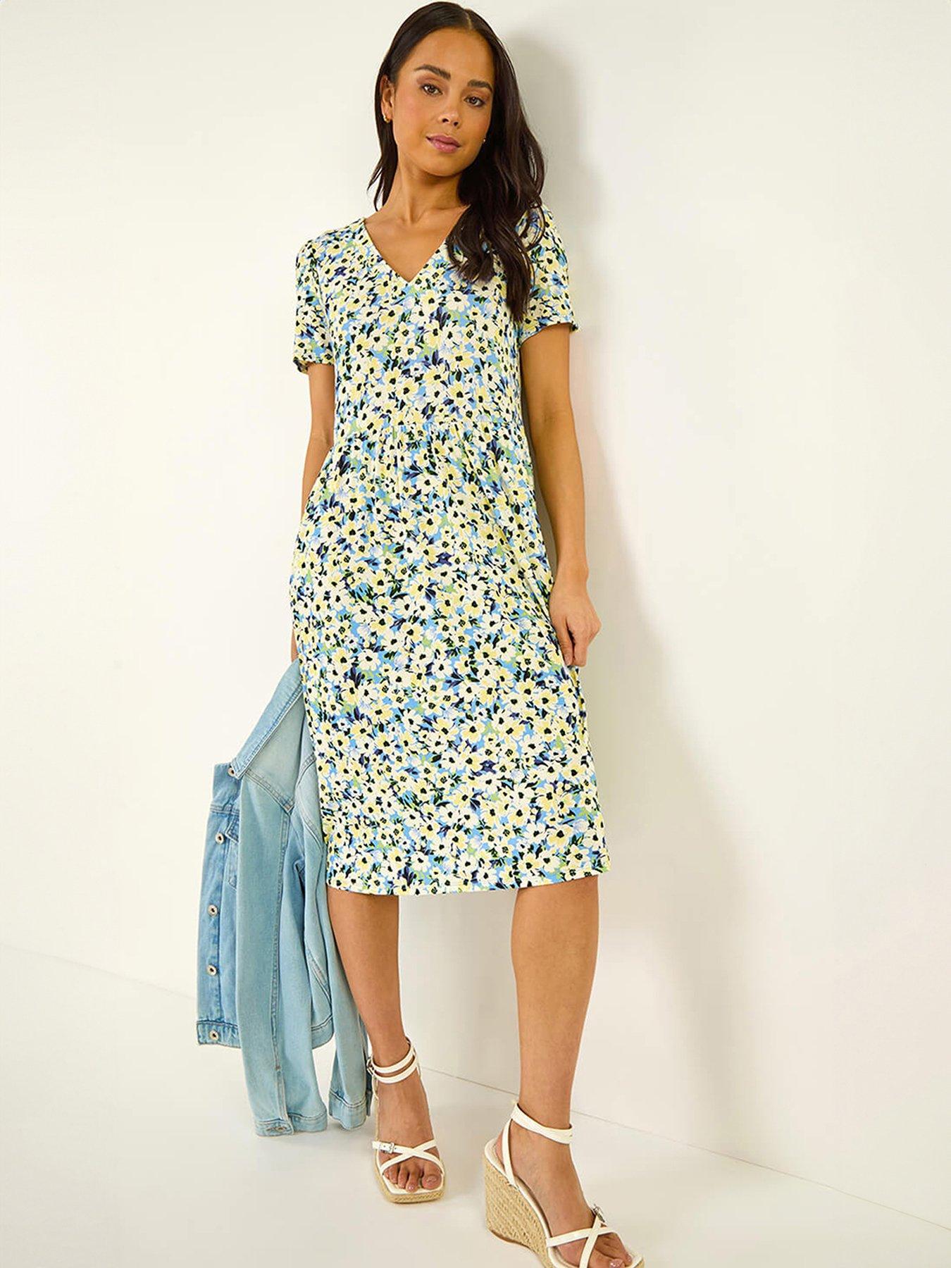 Roman Petite Floral V-Neck Stretch Dress