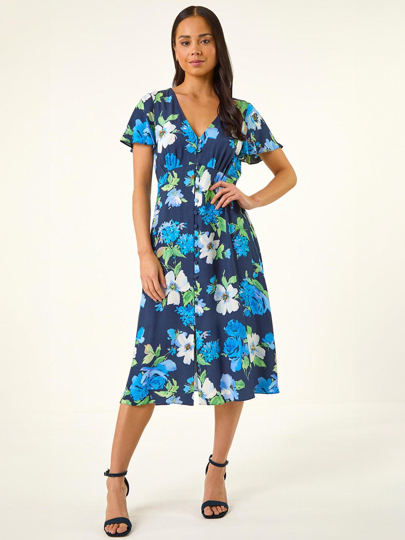 Image 1 of 5 of Roman Petite Floral Print Button Dress