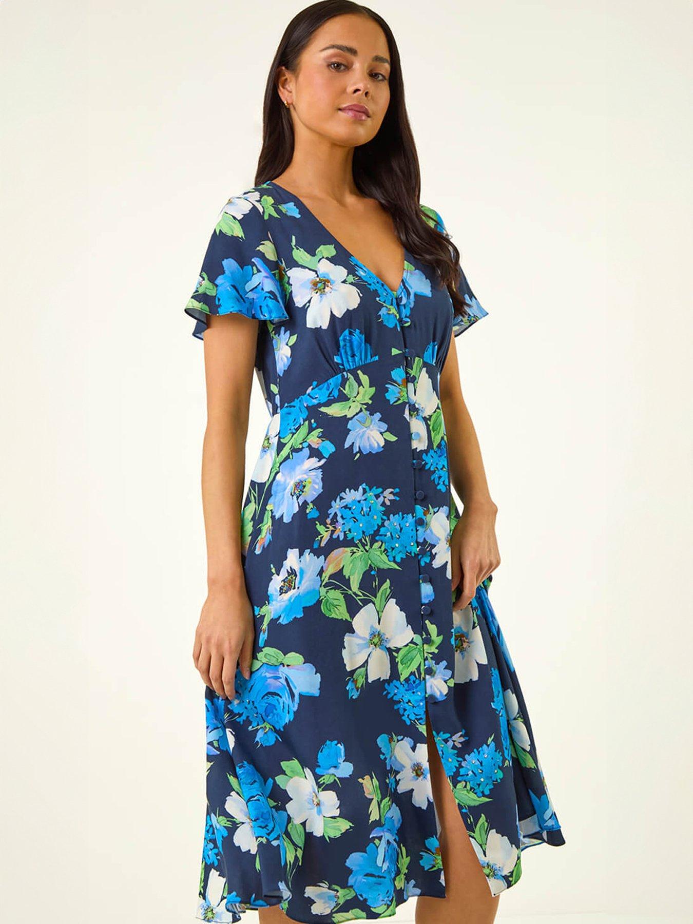Image 3 of 5 of Roman Petite Floral Print Button Dress