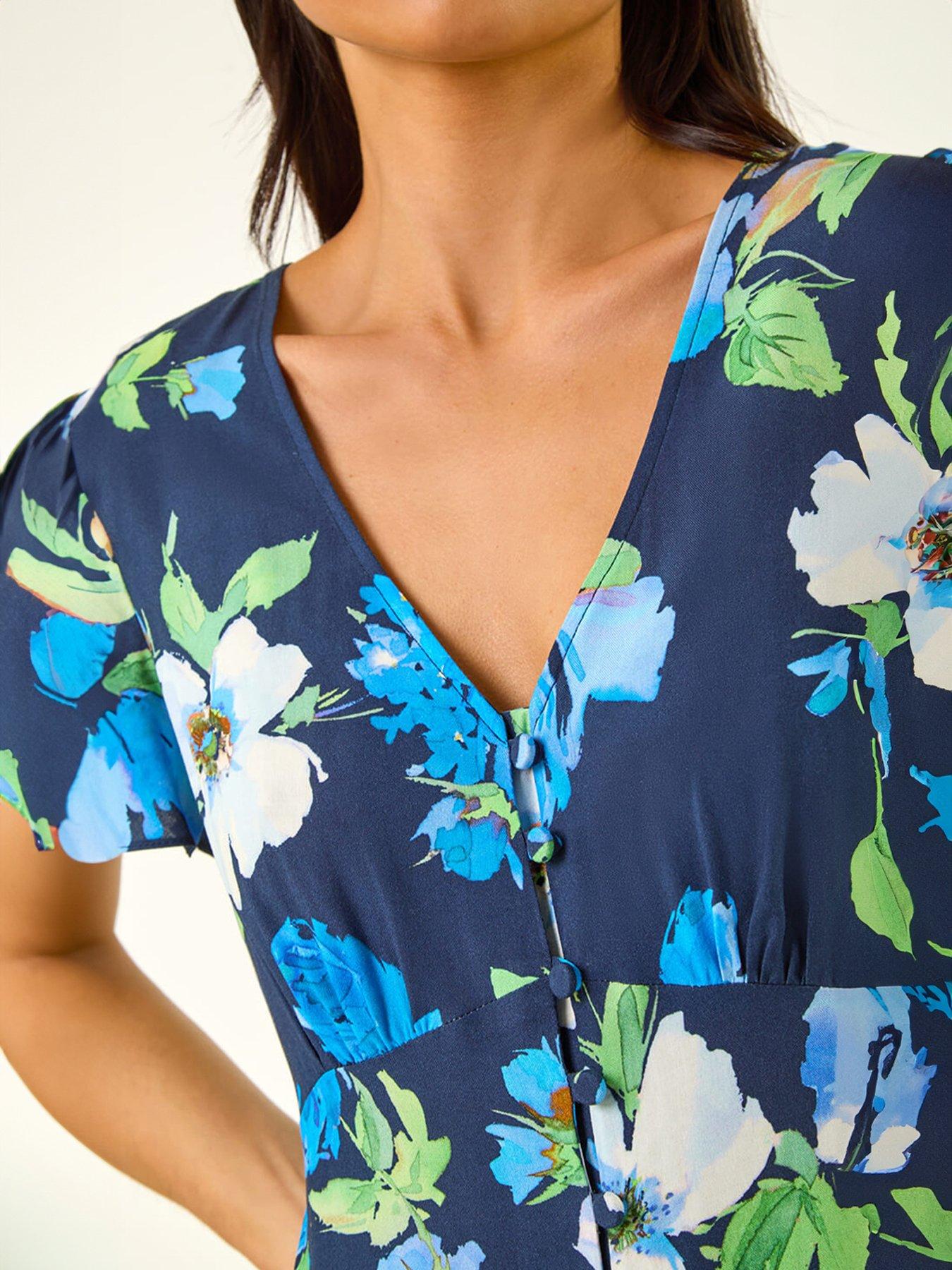 Image 5 of 5 of Roman Petite Floral Print Button Dress