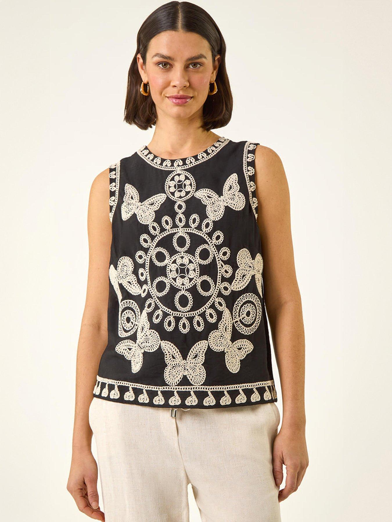 Roman Butterfly Embroidered Vest Top