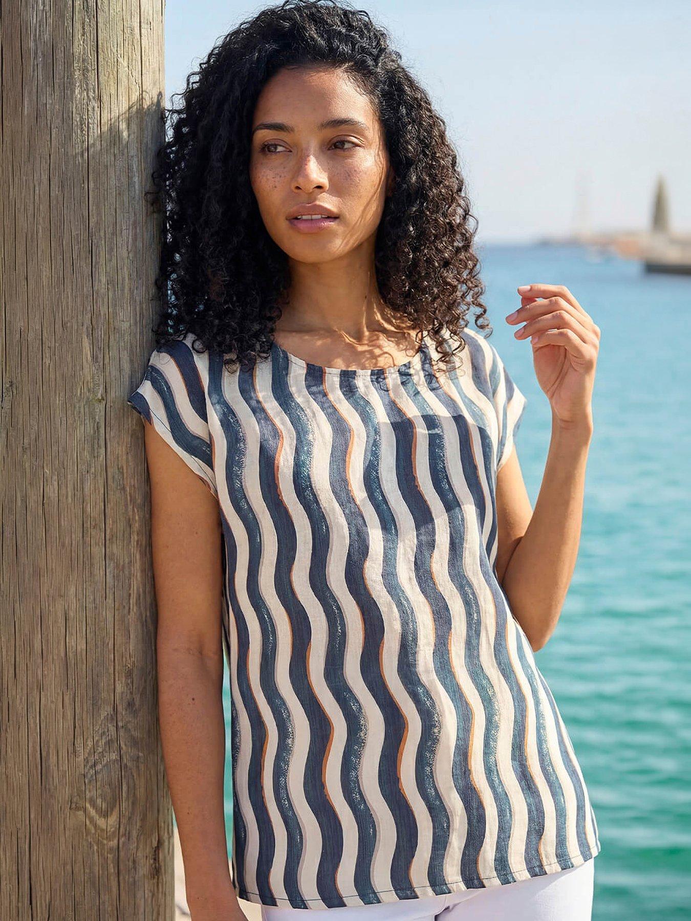Roman Wave Stripe Print Tunic Top