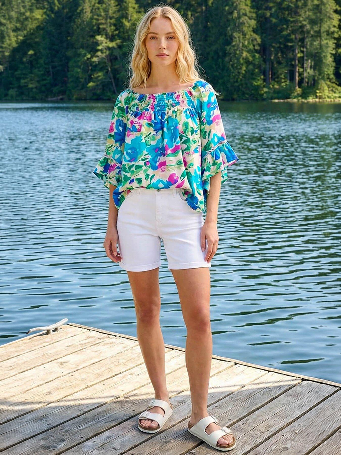 Roman Floral Print Bardot Top