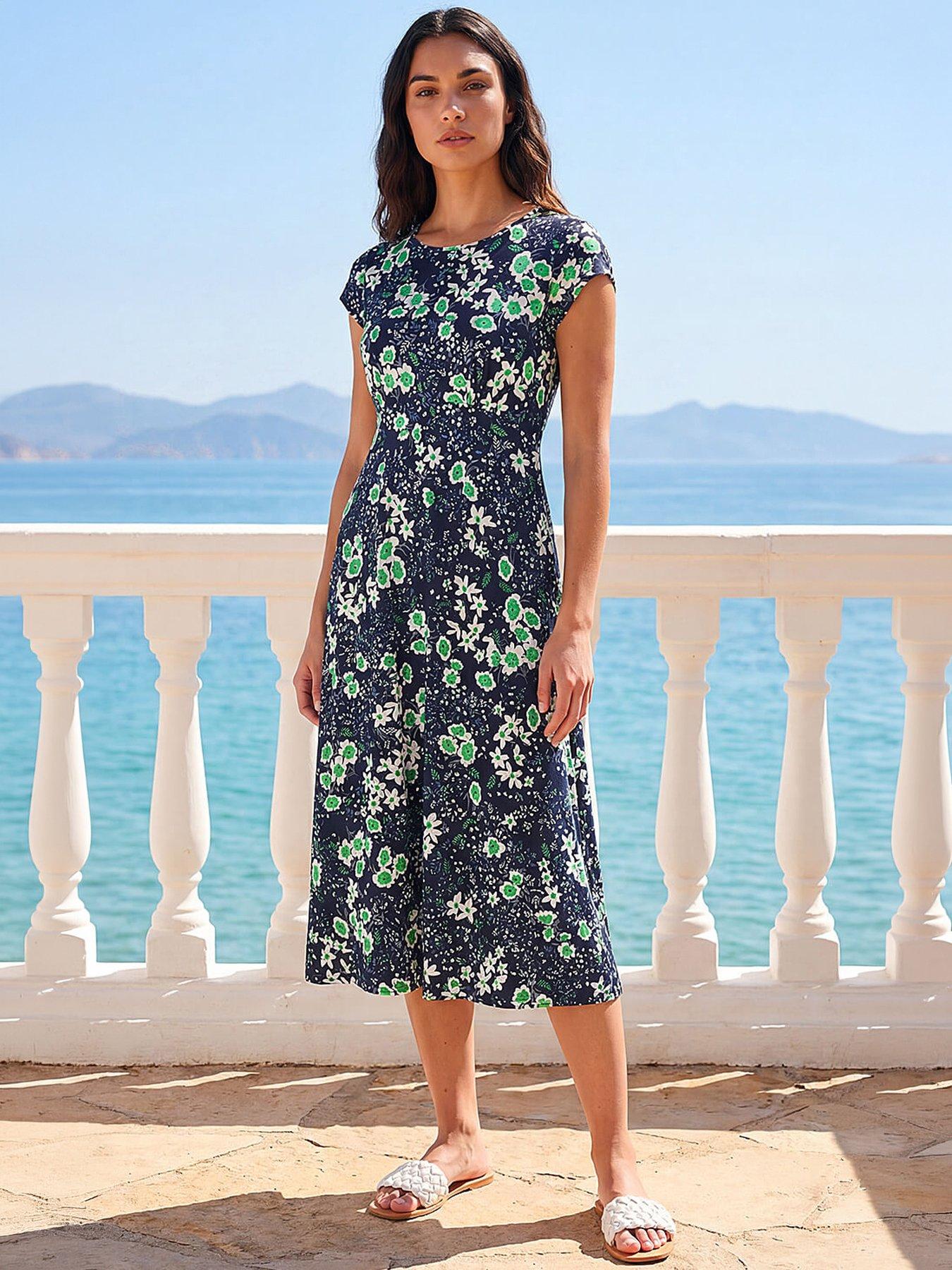 Roman Floral Print Midi Tea Dress