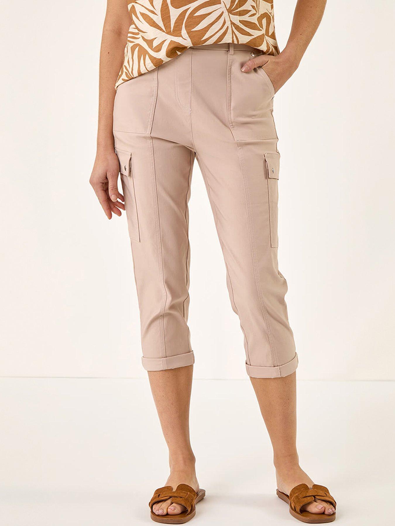 Roman Cropped Cargo Bengaline Trouser, Cream, Size 14, Women