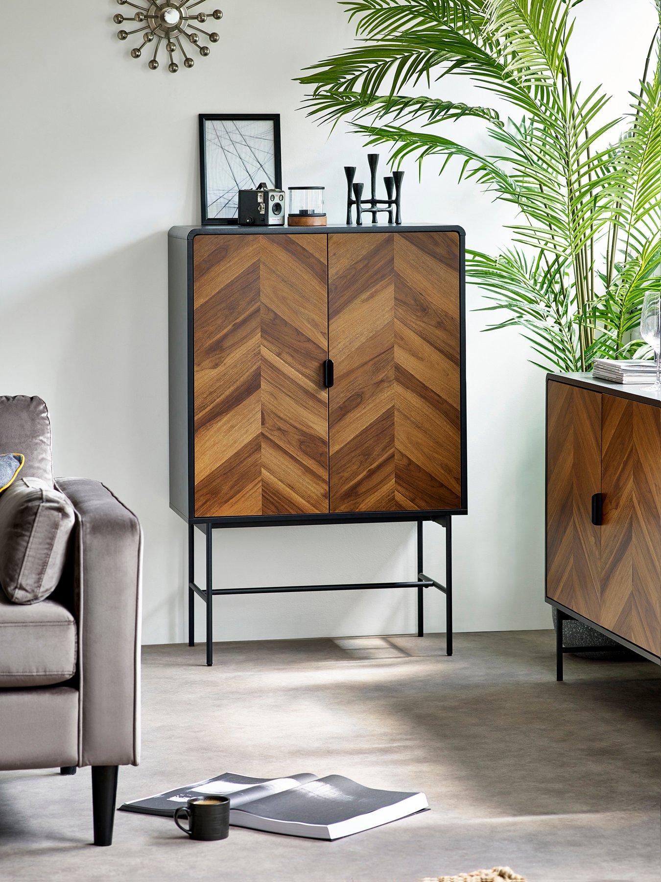 Image 1 of 7 of Julian Bowen Alvin Black And Natural Wood-effect 2 Door Storage Cabinet