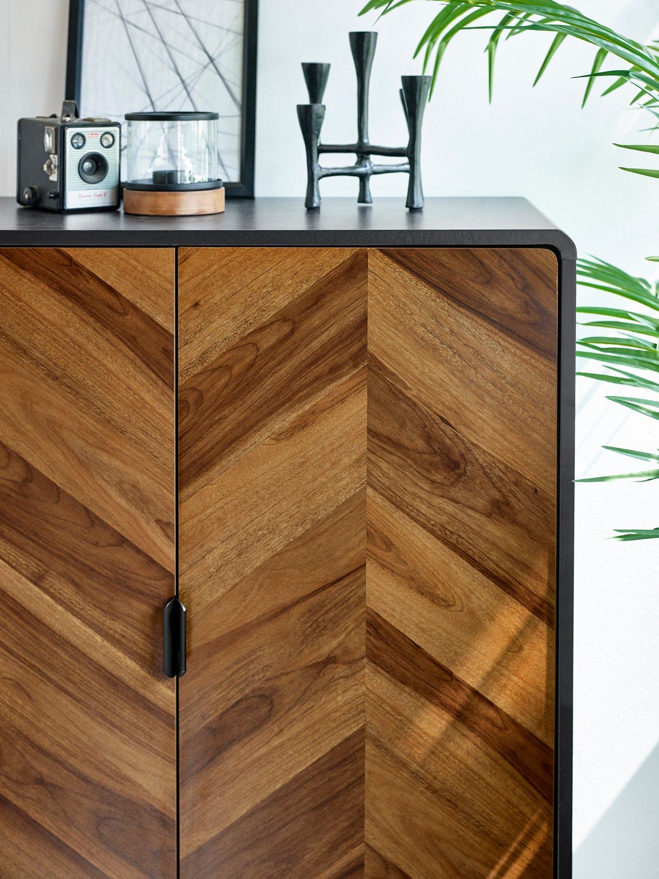 Image 5 of 7 of Julian Bowen Alvin Black And Natural Wood-effect 2 Door Storage Cabinet