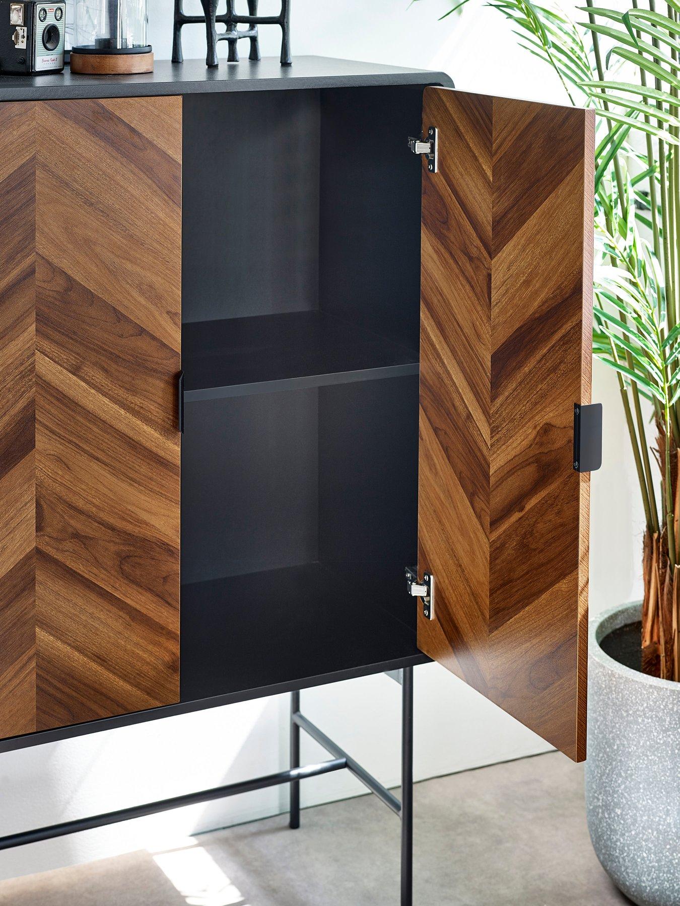 Image 6 of 7 of Julian Bowen Alvin Black And Natural Wood-effect 2 Door Storage Cabinet