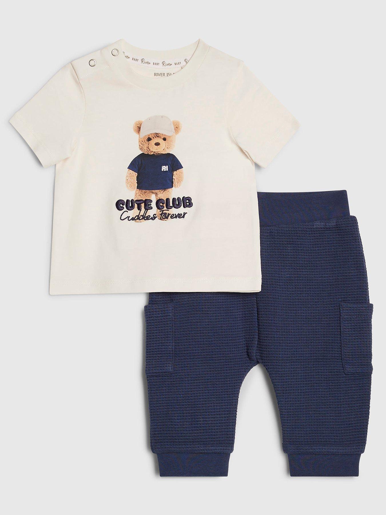 Image 1 of 5 of River Island Baby Boys Bear Cute Club T-Shirt Set - Multi