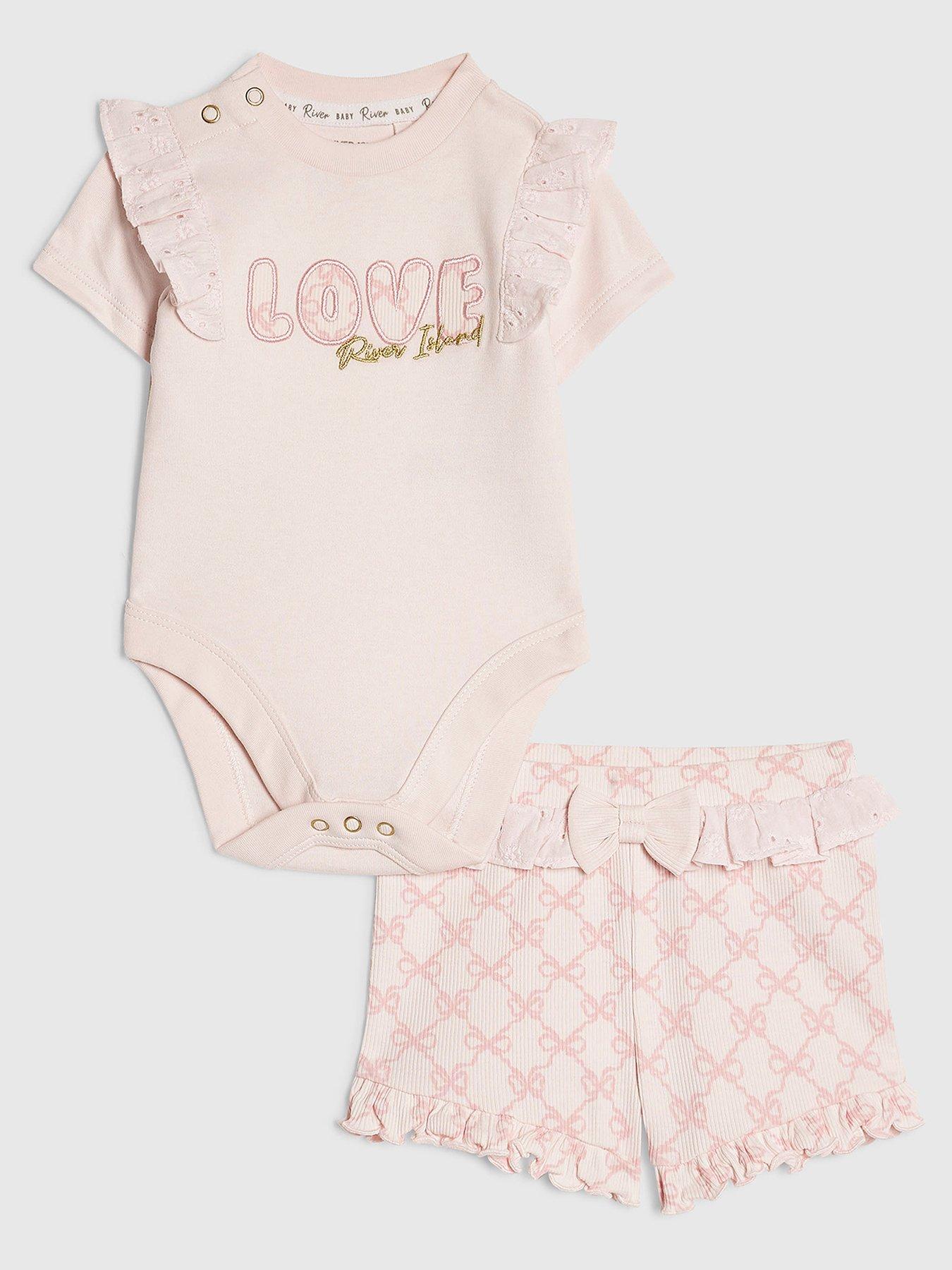River Island Baby Girls Love Bodysuit Set - Light Pink