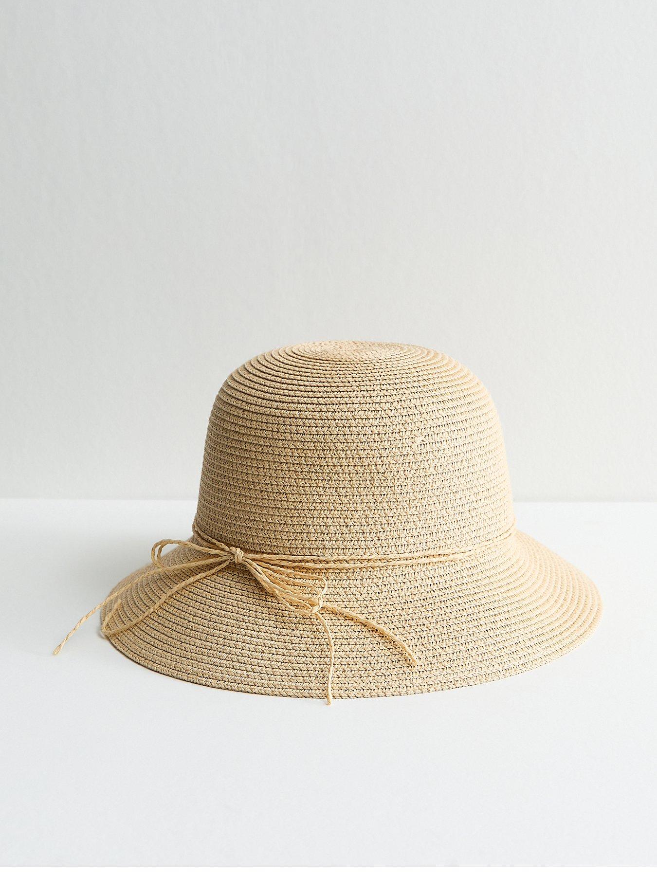 Image 1 of 3 of New Look Stone Straw Bow Bucket Hat - Beige
