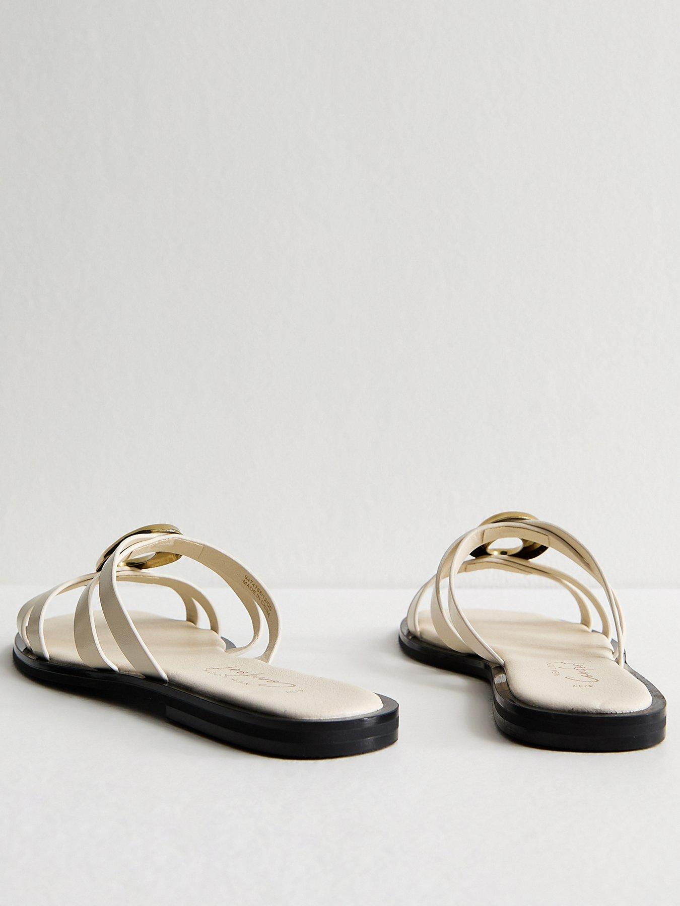 Image 3 of 5 of New Look Off Gold Abstract Buckle Mule Sandals - White