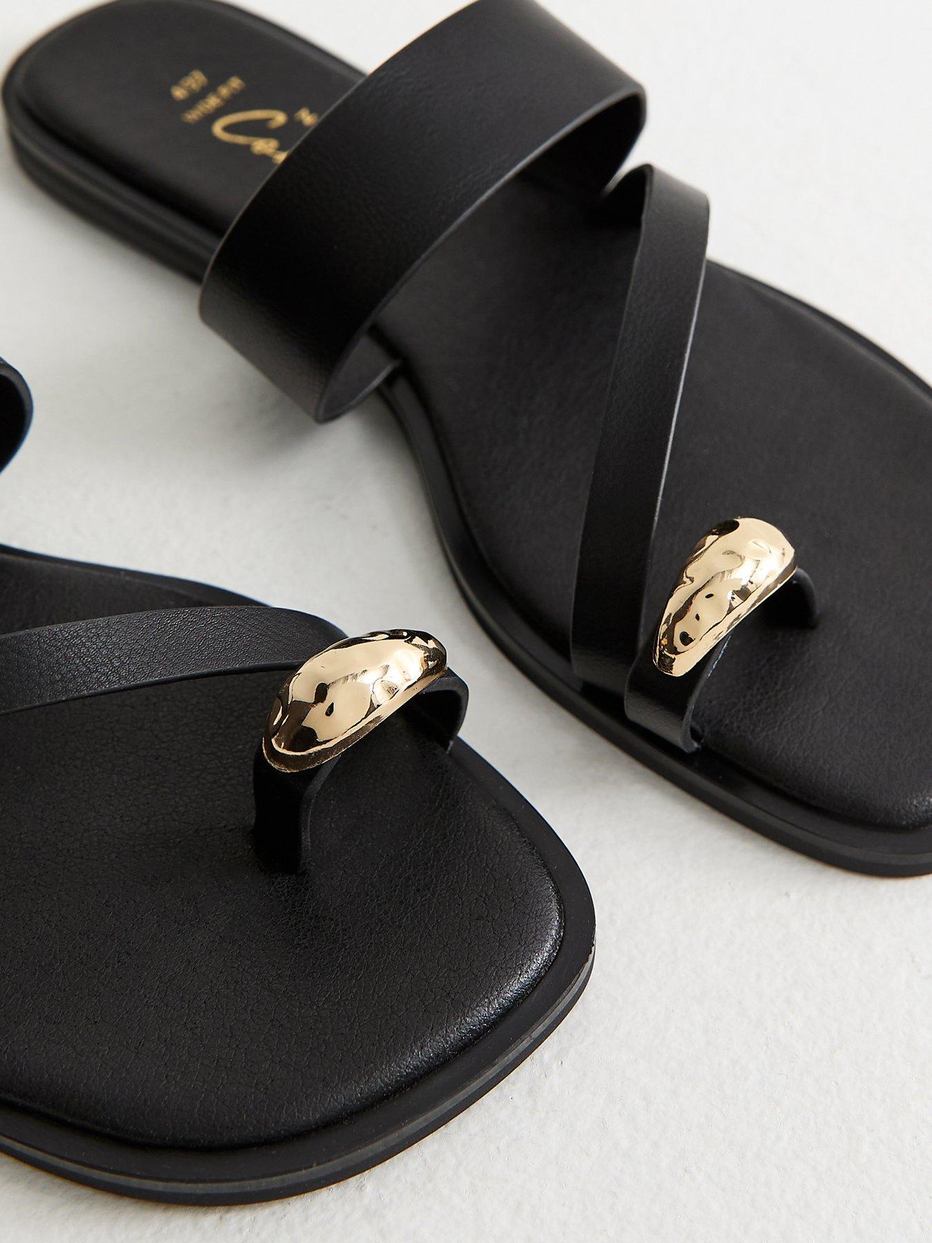 New Look Wide Fit Faux Leather Metal Toe Ring Mules - Black | Very