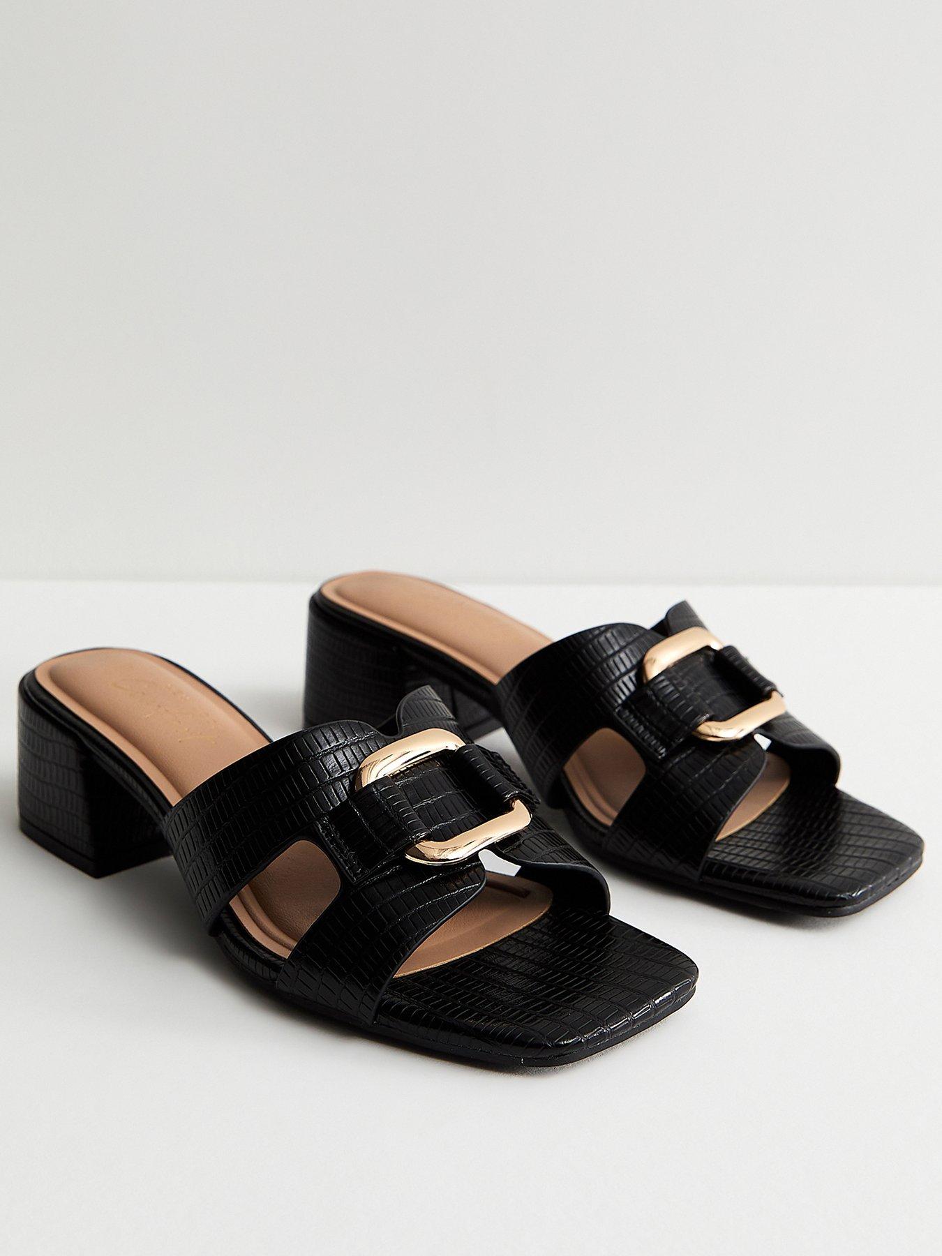 New Look Faux Leather Square Toe Block Heel Mule Sandals - Black | Very