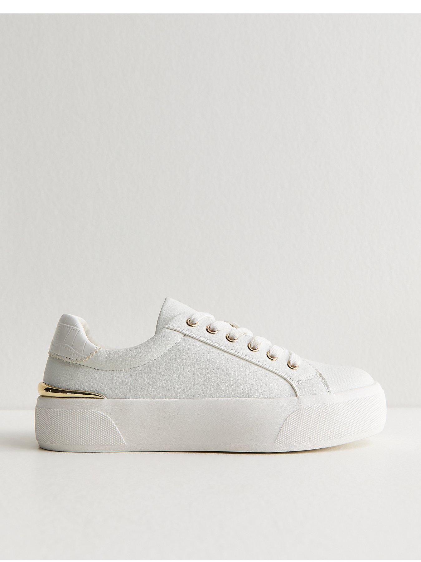 New Look White and Gold Platform Trainers