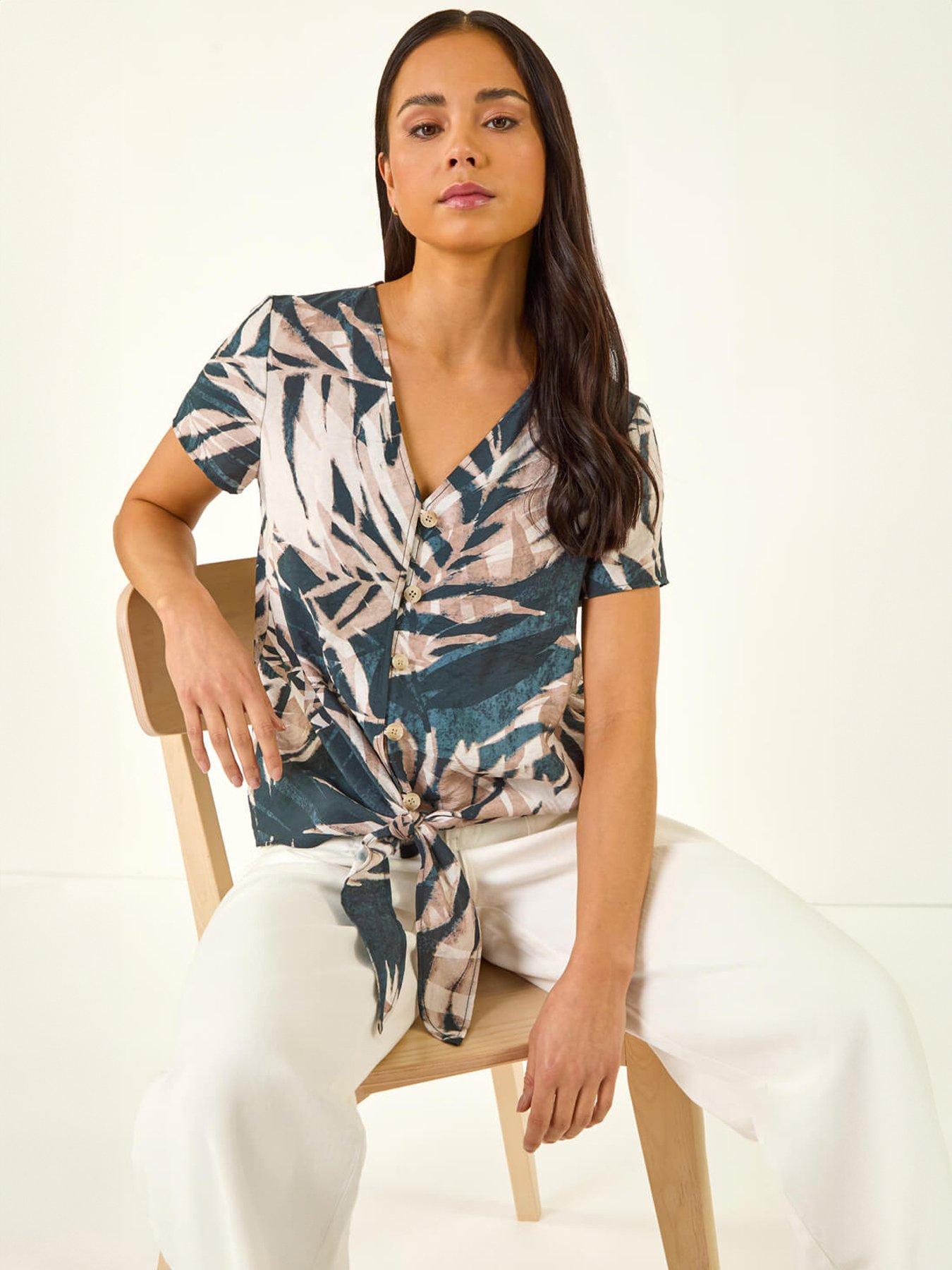 Roman Petite Buttoned Tie Front Top