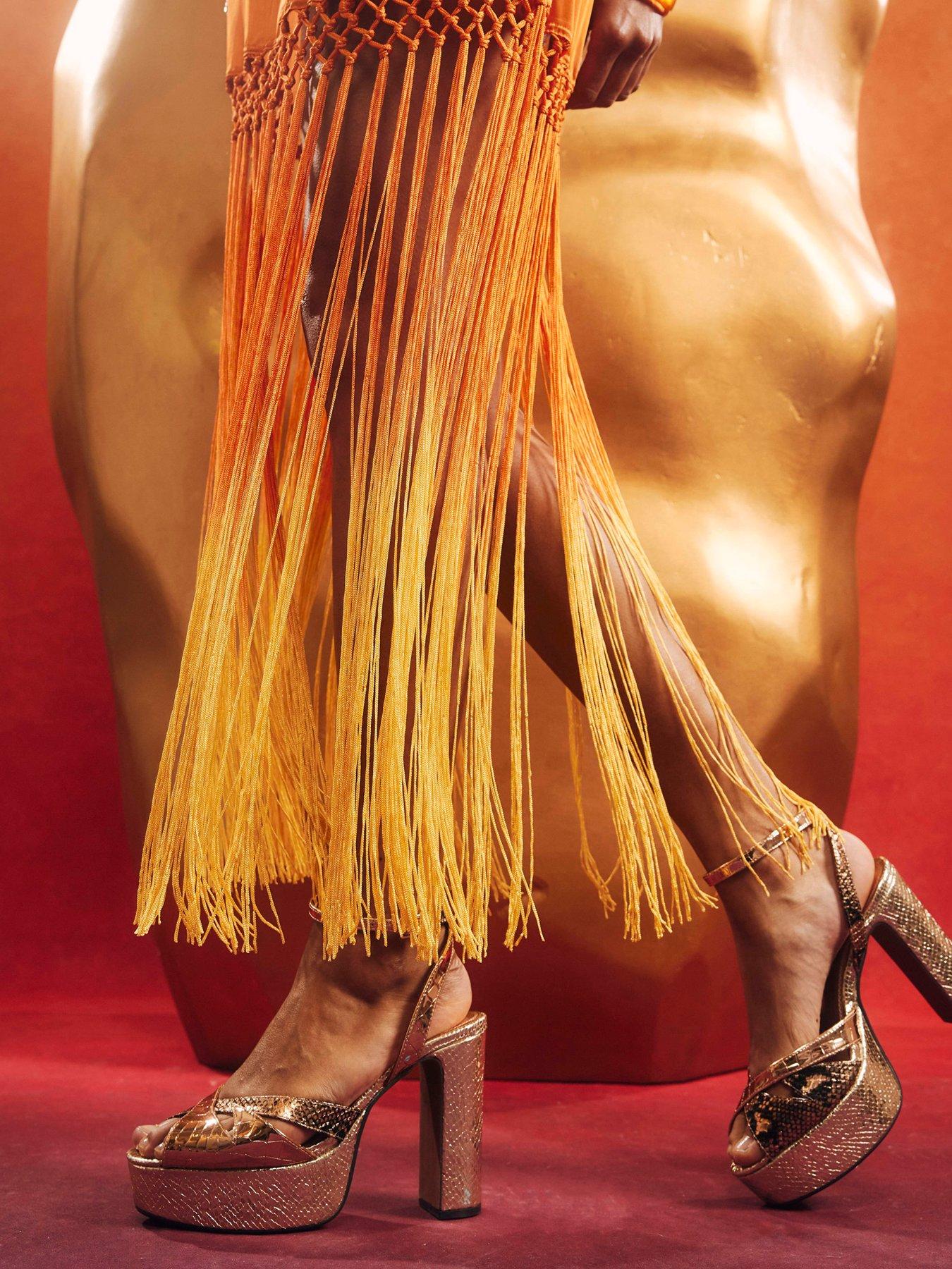 Image 1 of 6 of River Island TDH Crossstrap Platform Sandal - Gold