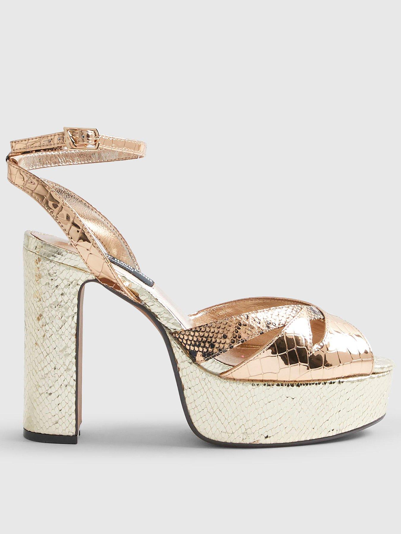 Image 2 of 6 of River Island TDH Crossstrap Platform Sandal - Gold