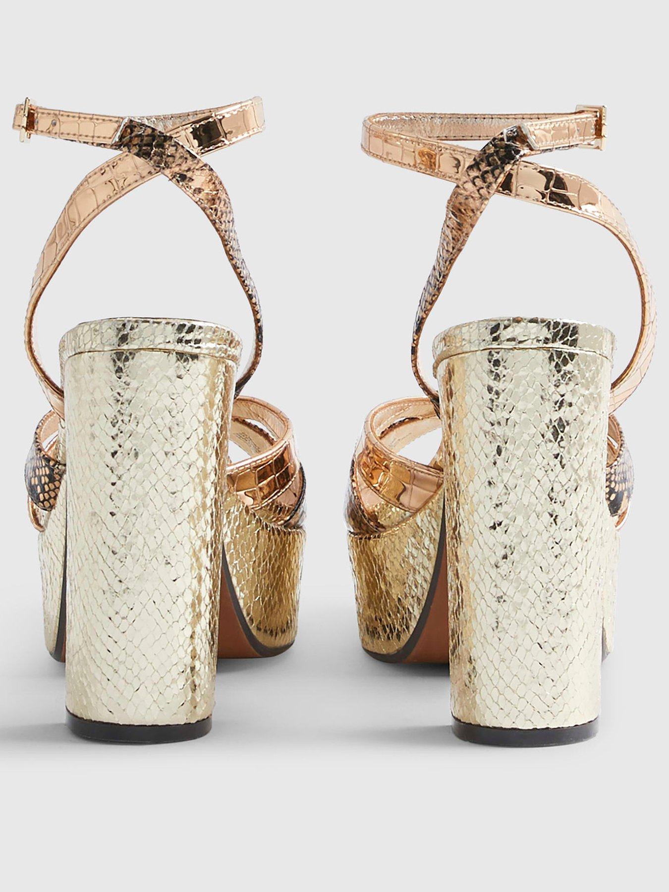 Image 4 of 6 of River Island TDH Crossstrap Platform Sandal - Gold