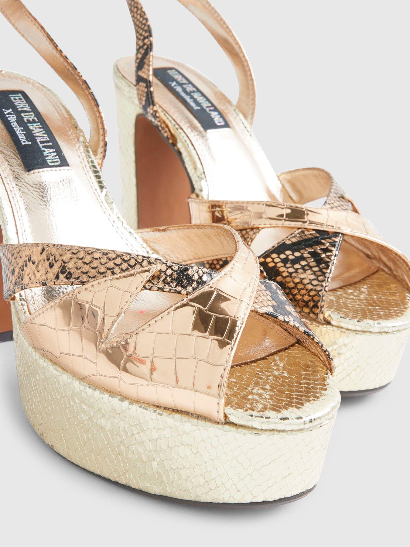 Image 6 of 6 of River Island TDH Crossstrap Platform Sandal - Gold
