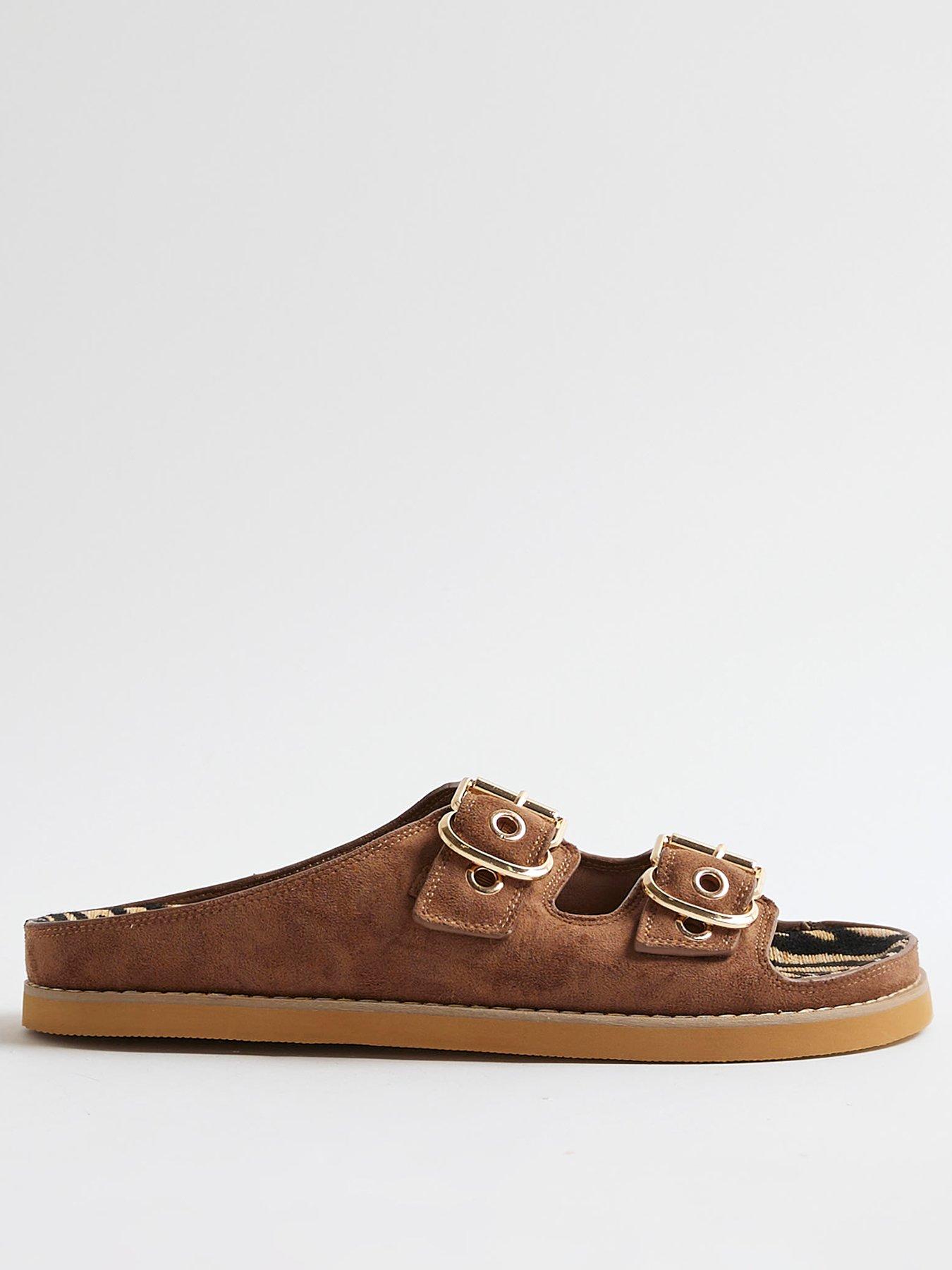 Image 2 of 6 of River Island Animal Double Strap Sandal - Brown