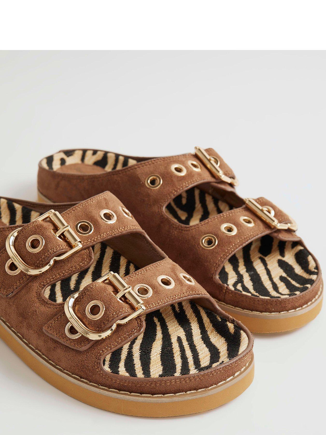 Image 6 of 6 of River Island Animal Double Strap Sandal - Brown