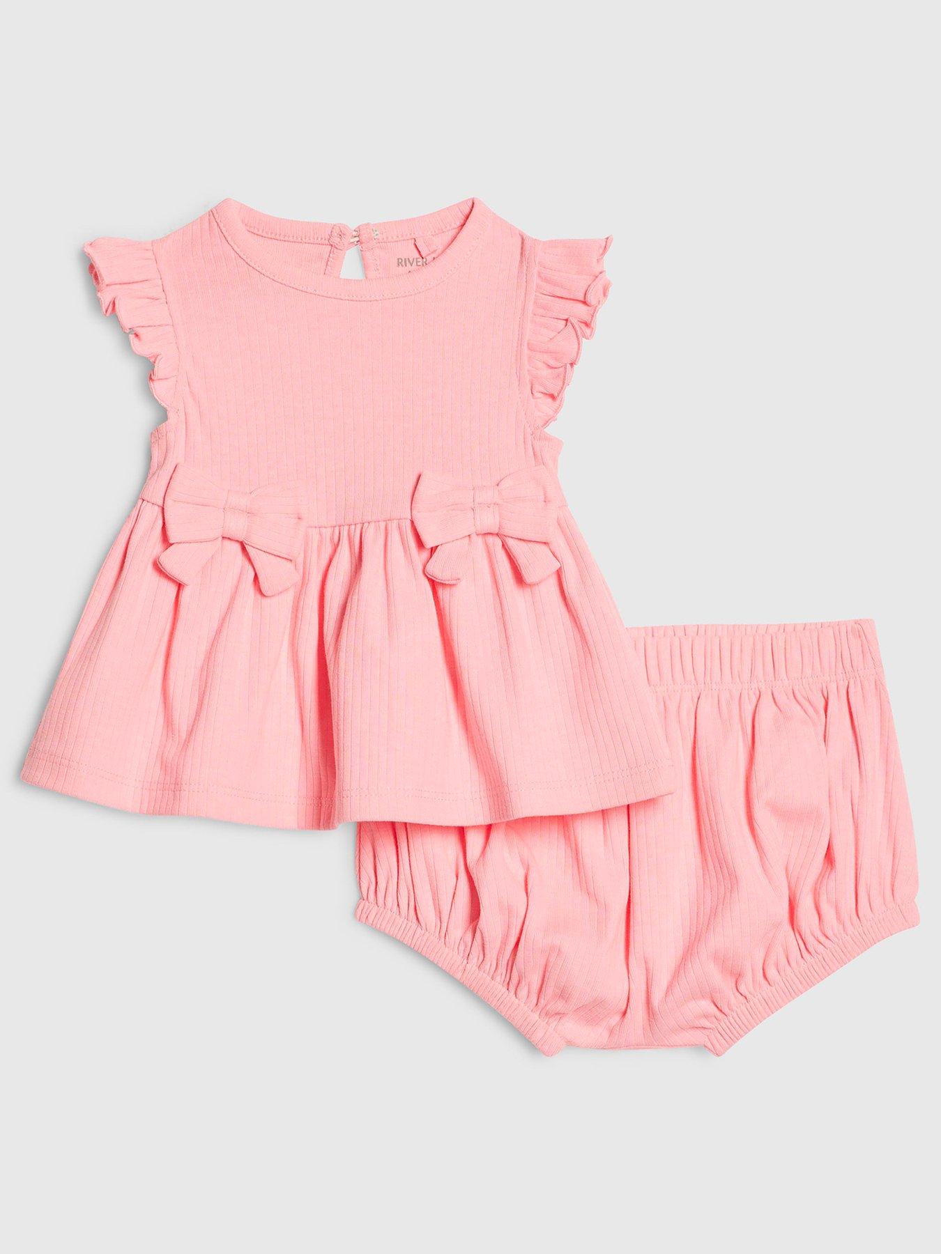 River Island Baby Girls Bow Peplum Ribbed T-Shirt Set - Pink