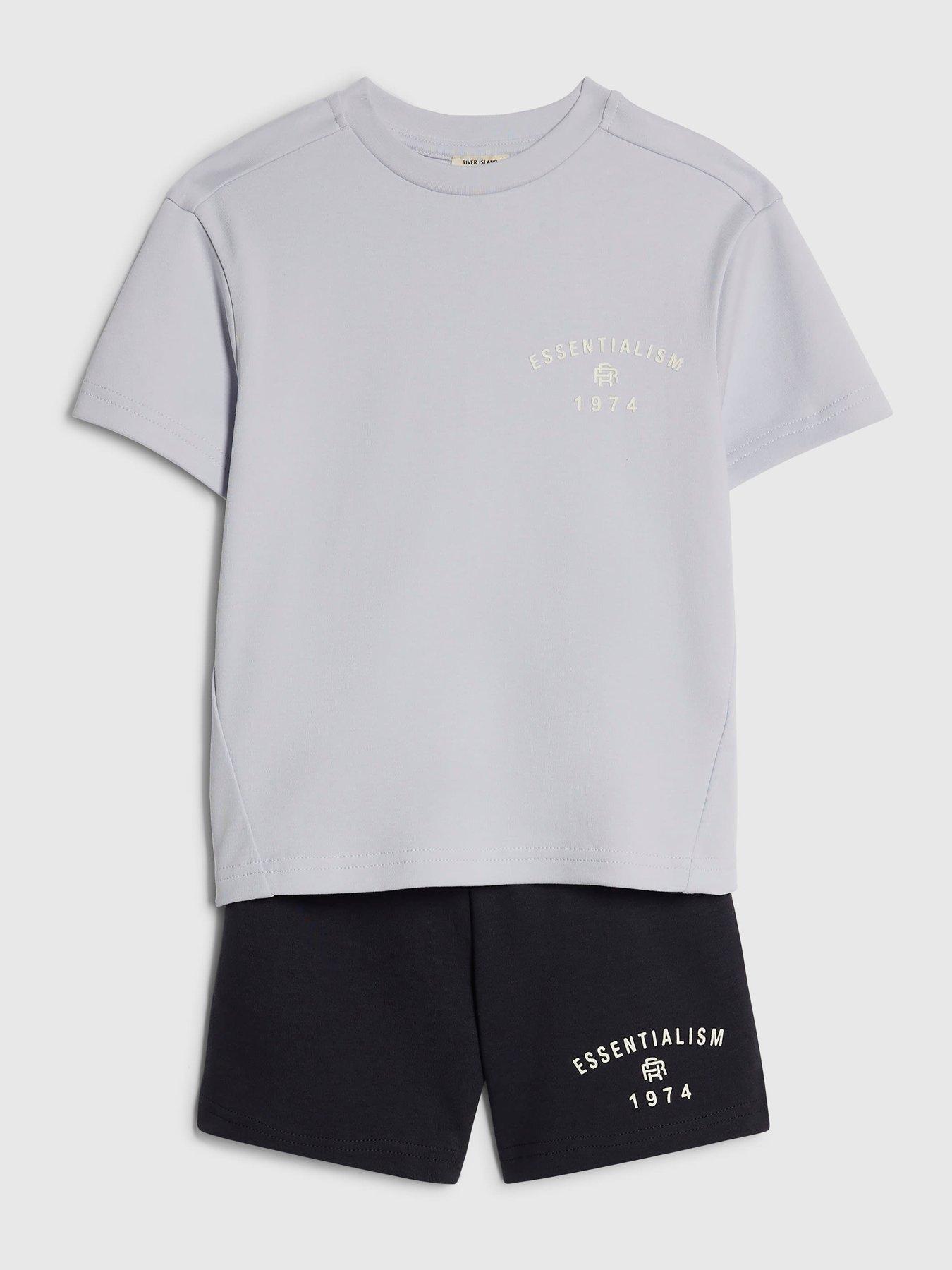 Image 3 of 5 of River Island Mini Boys Essentialism T-Shirt &amp; Shorts Set - Light Blue