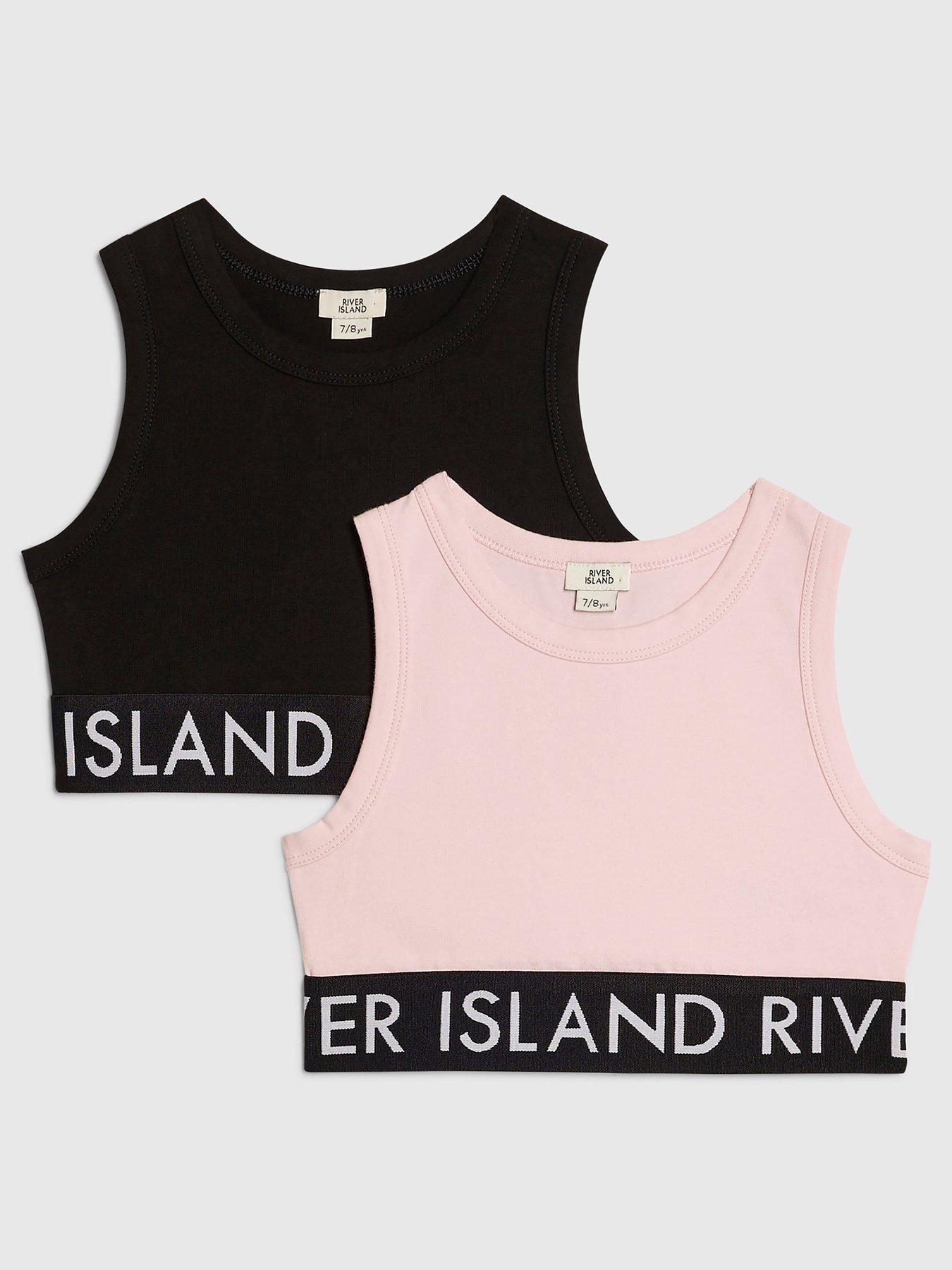 River Island Older Girls 2 Pack Tank Tops - Black/Pink