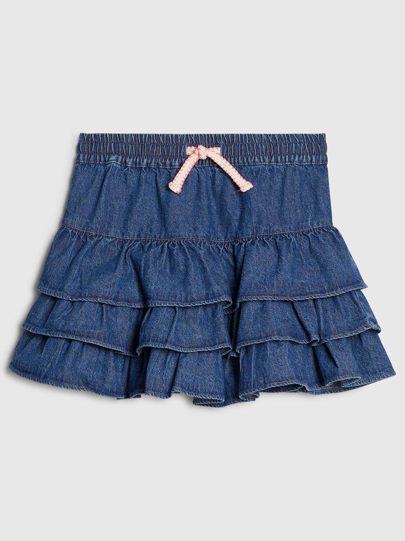 River Island Older Girls Denim Tiered Skirt, Blue, Size Age: 13 Years
