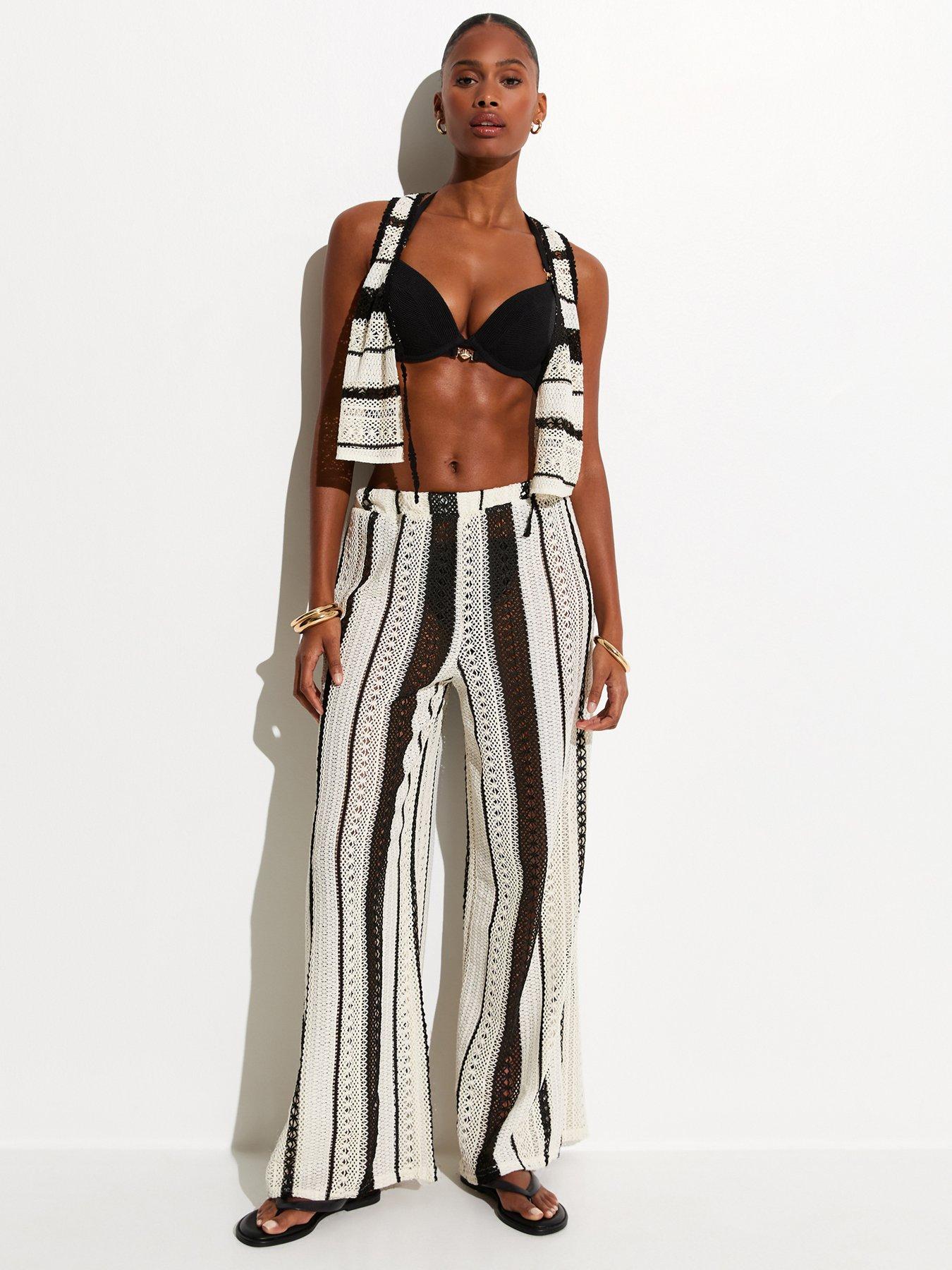 New Look Cream Striped Crochet Beach Trousers
