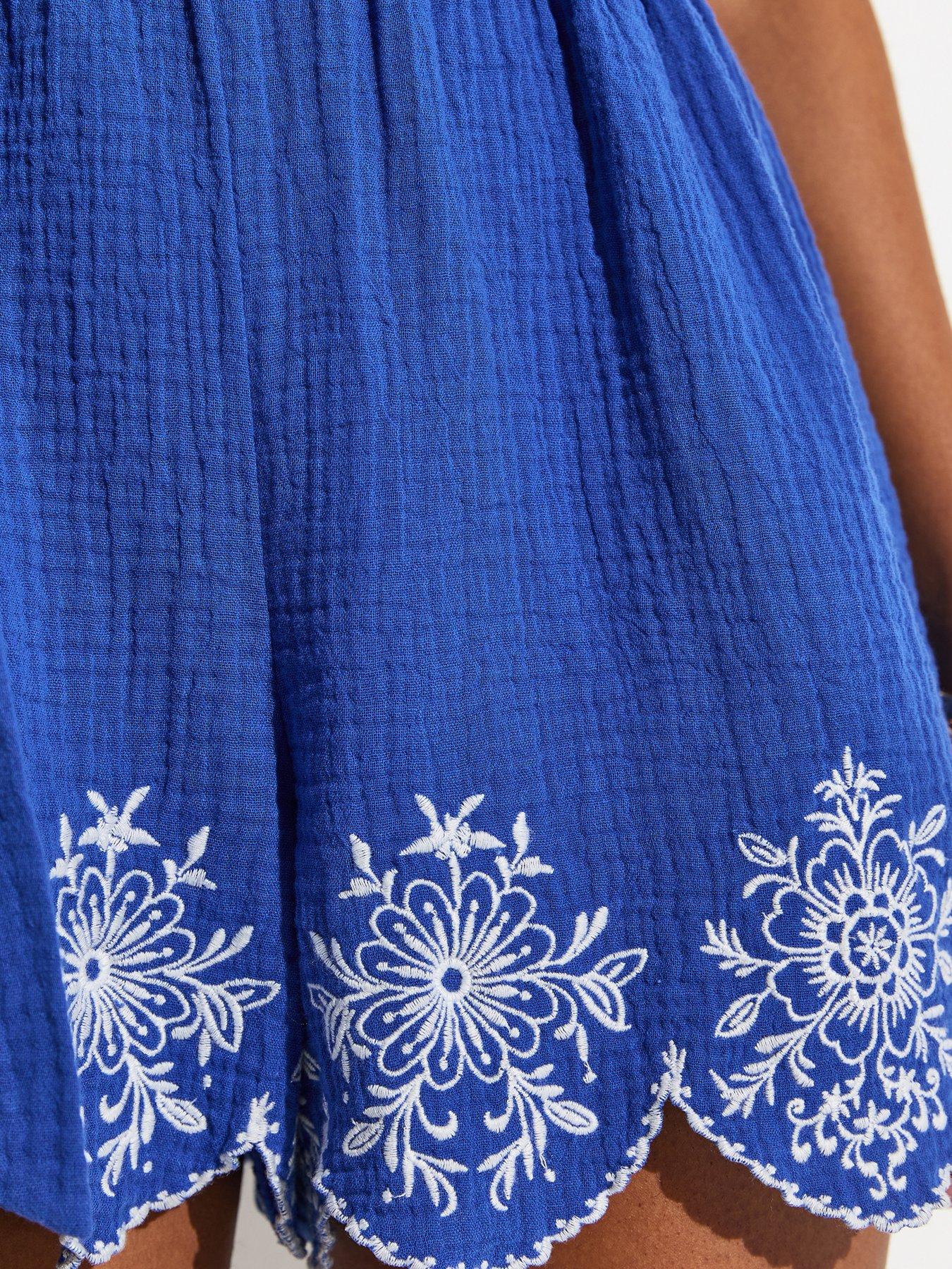 Image 6 of 6 of New Look Blue Cotton Embroidered Beach Playsuit