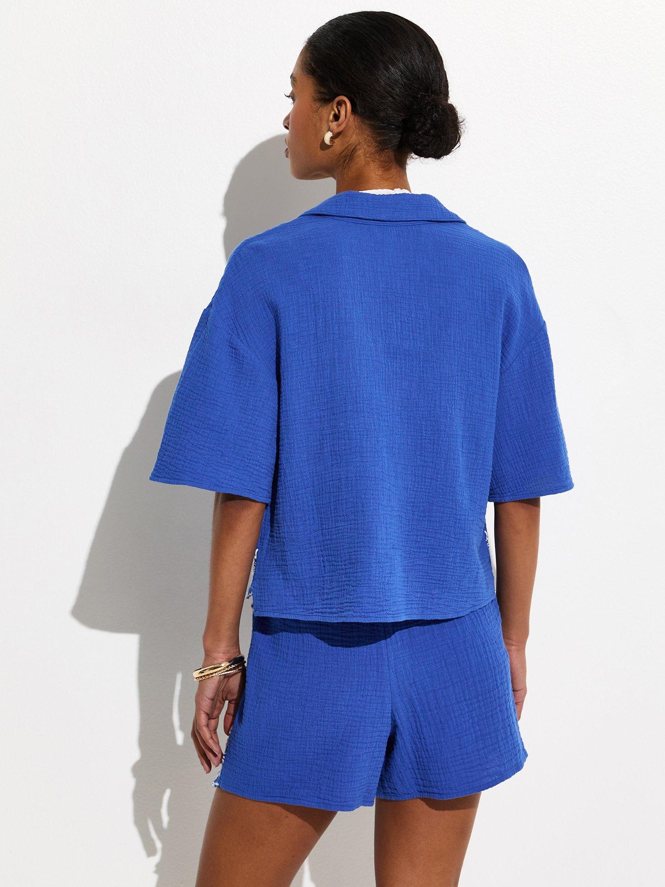 Image 2 of 6 of New Look Blue Embroidered Beach Shirt