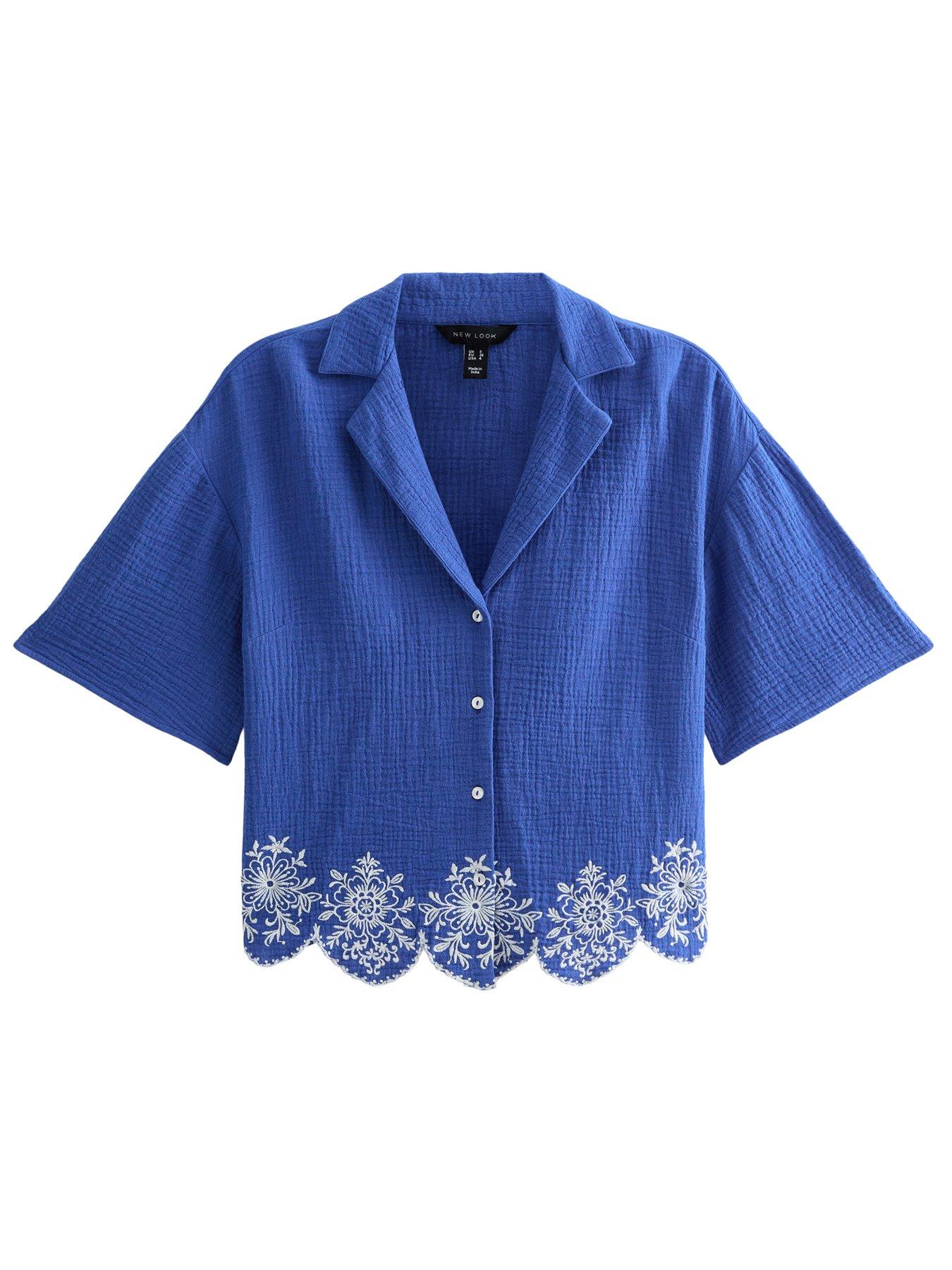 Image 5 of 6 of New Look Blue Embroidered Beach Shirt