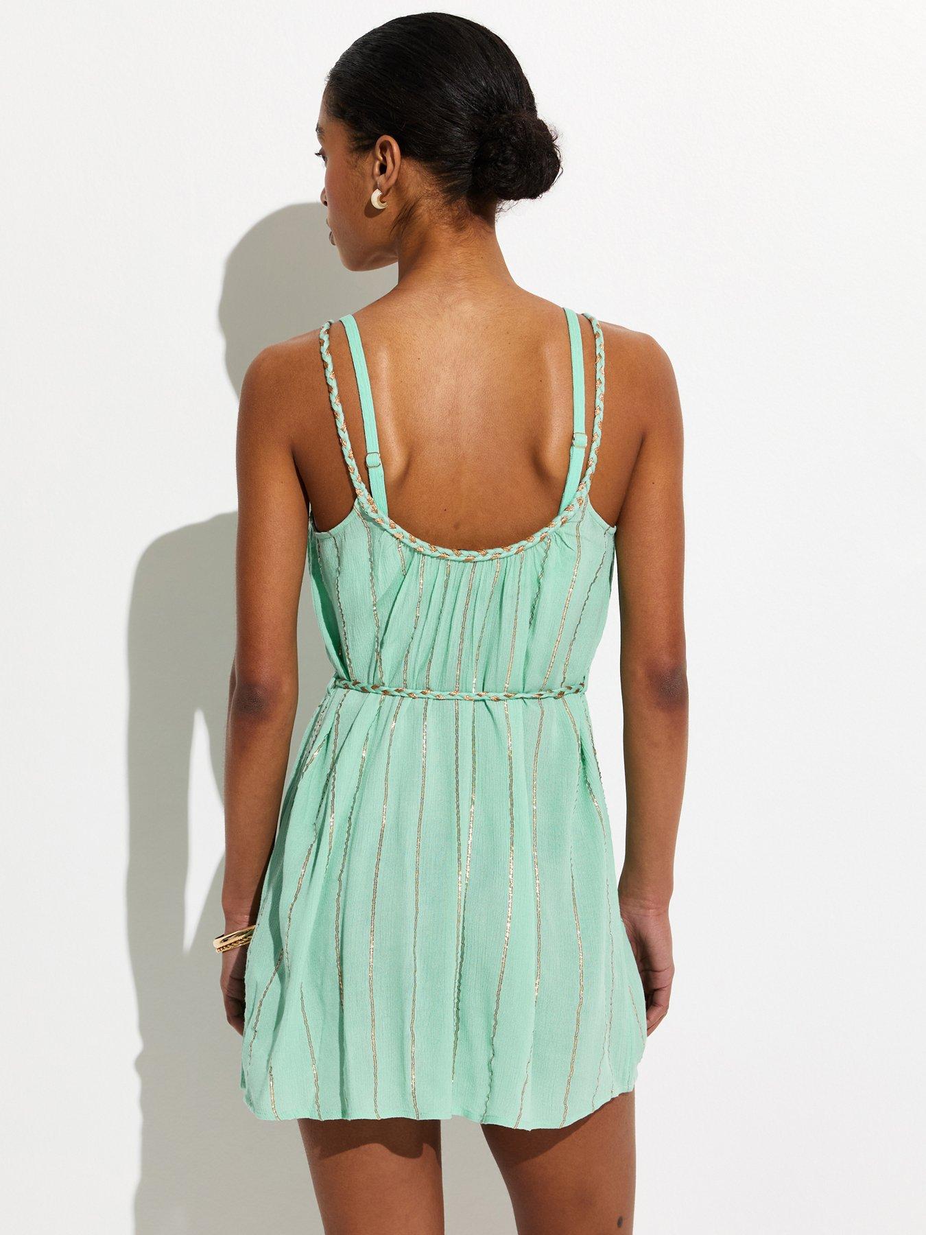 Image 2 of 6 of New Look Turquoise Plaited Belt Beach Mini Dress