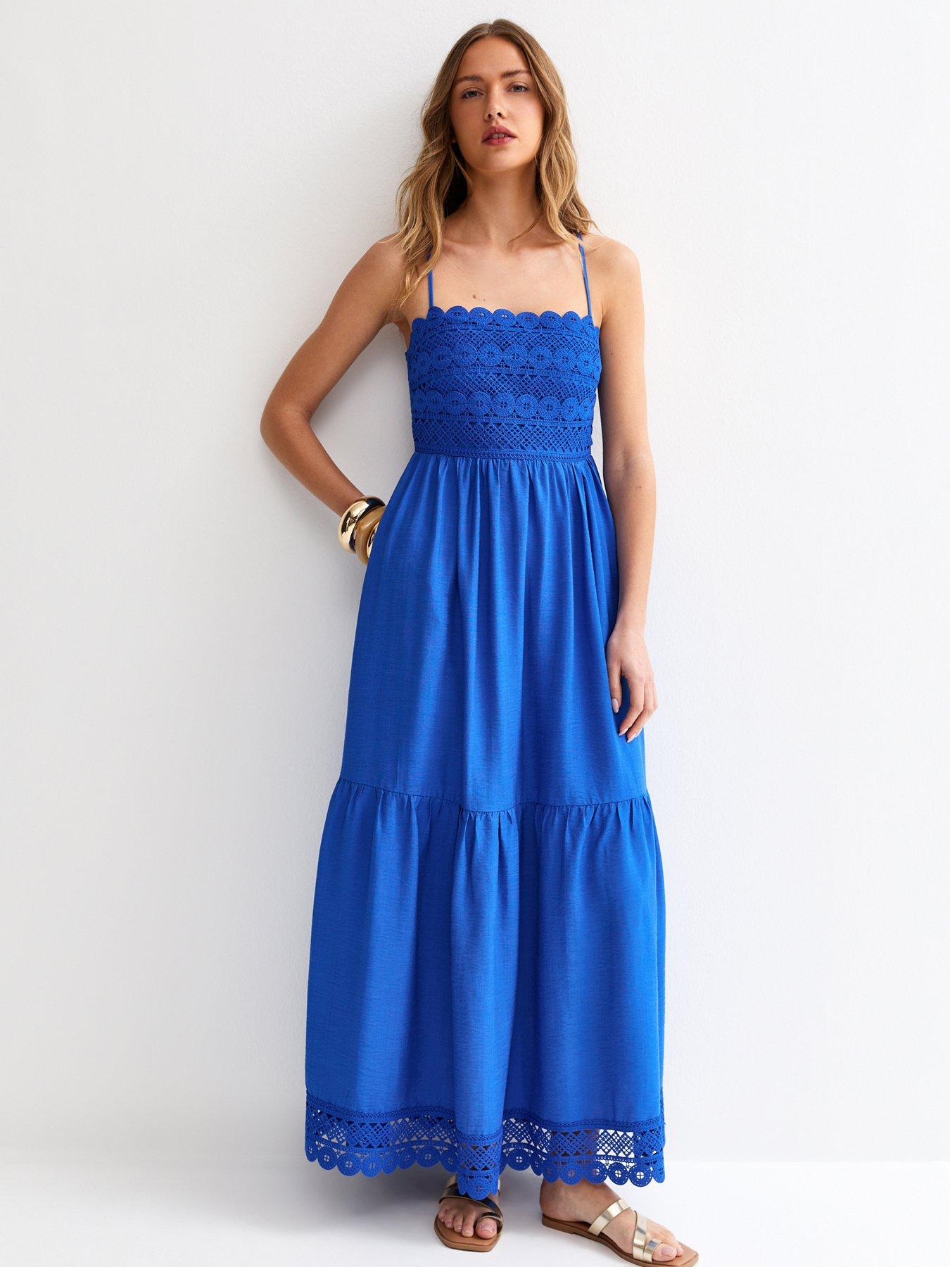 New Look Crochet Panel Beach Maxi Dress - Blue