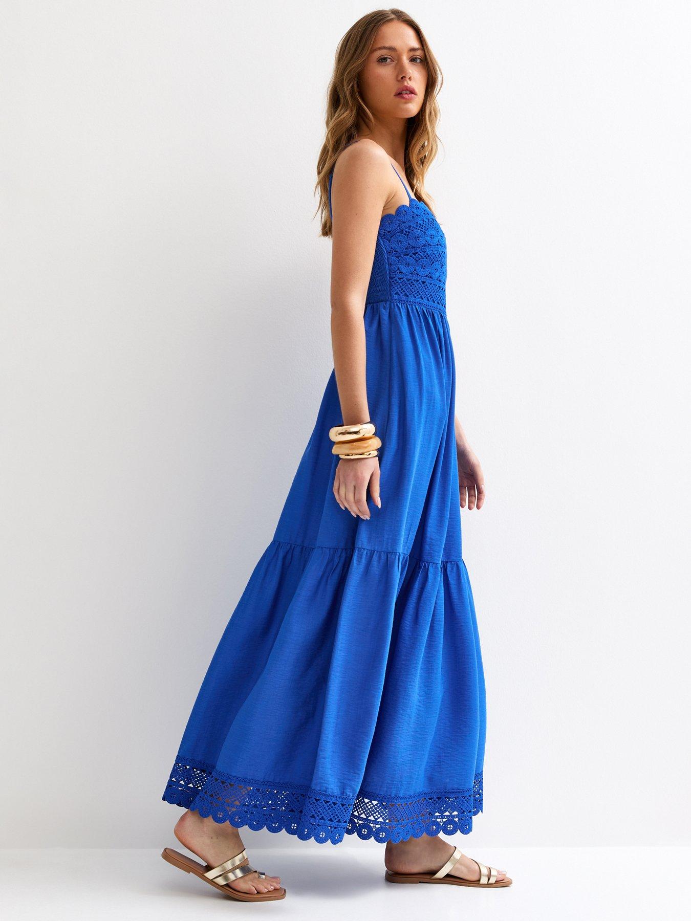chinese dress ladies Cute Lace Blue Round Neckline New Style Party Dress, Lace Prom Dress   Cutedressy