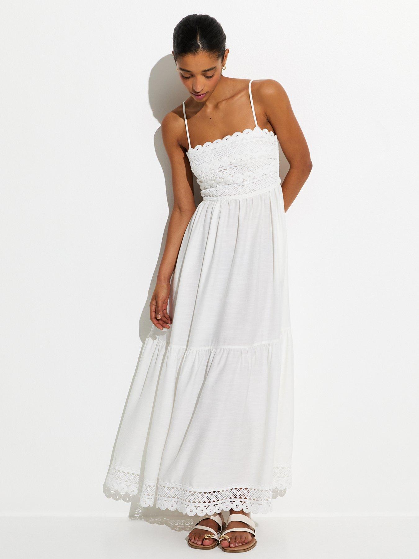 Image 1 of 4 of New Look White Crochet Panel Beach Maxi Dress