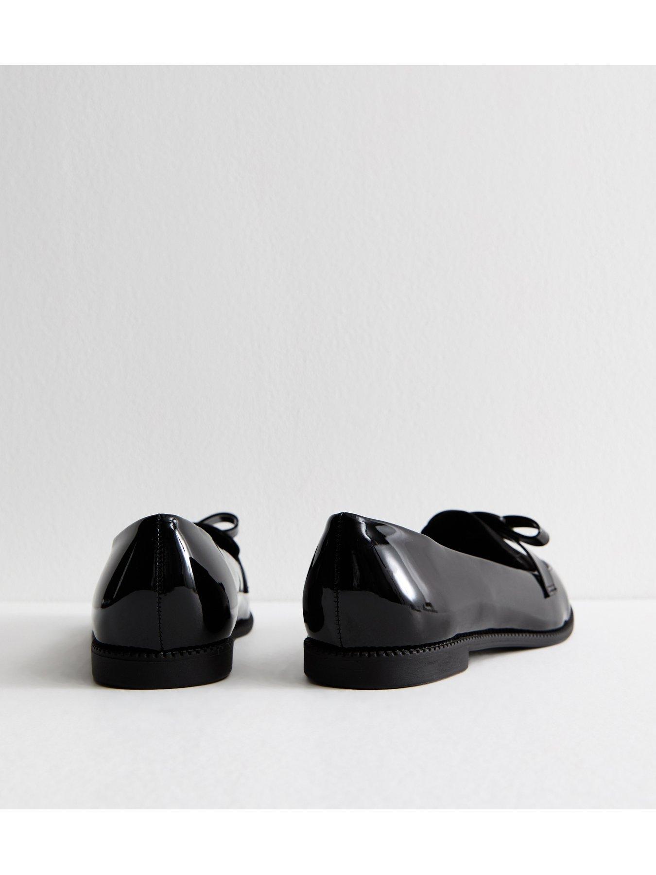 New Look Wide Fit Patent Faux Leather Bow Detail Loafers - Black | Very