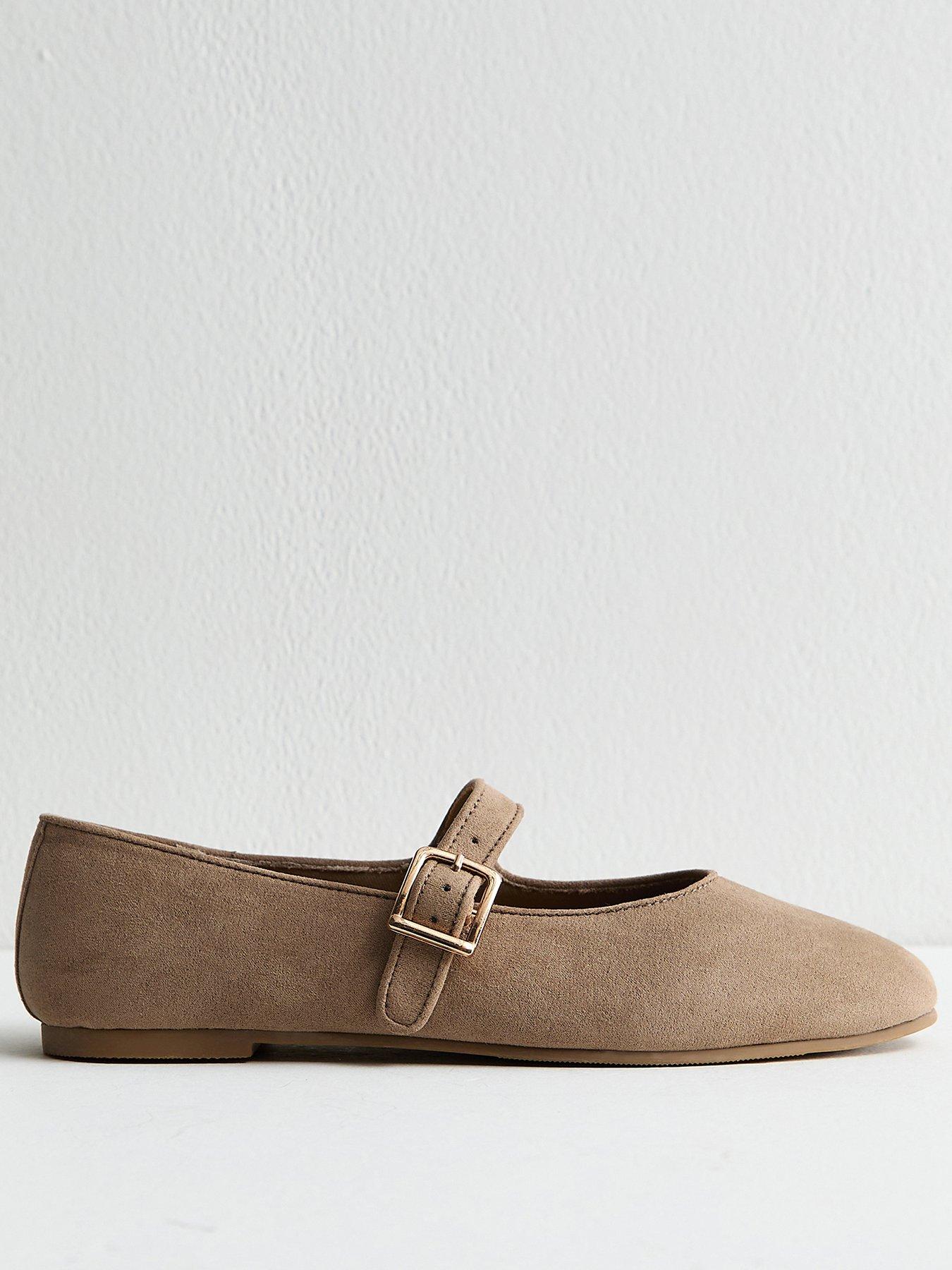 New Look Faux Suede High Vamp Mary Jane Ballerina Flats - Light Brown ...